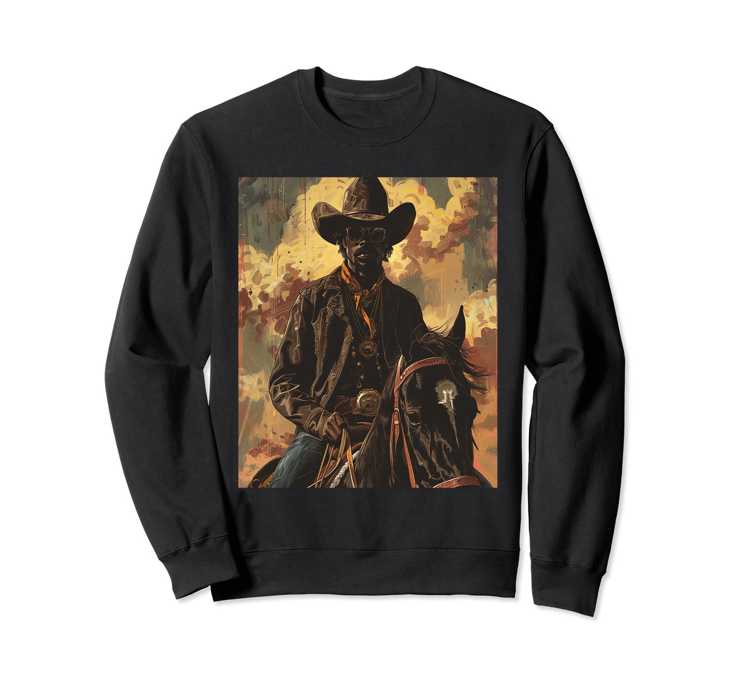Young Black Western Cowboy Wearing Sweatshirt - Novelty Apparel for Adults - T-Shirt, Sweatshirt, Hoodie