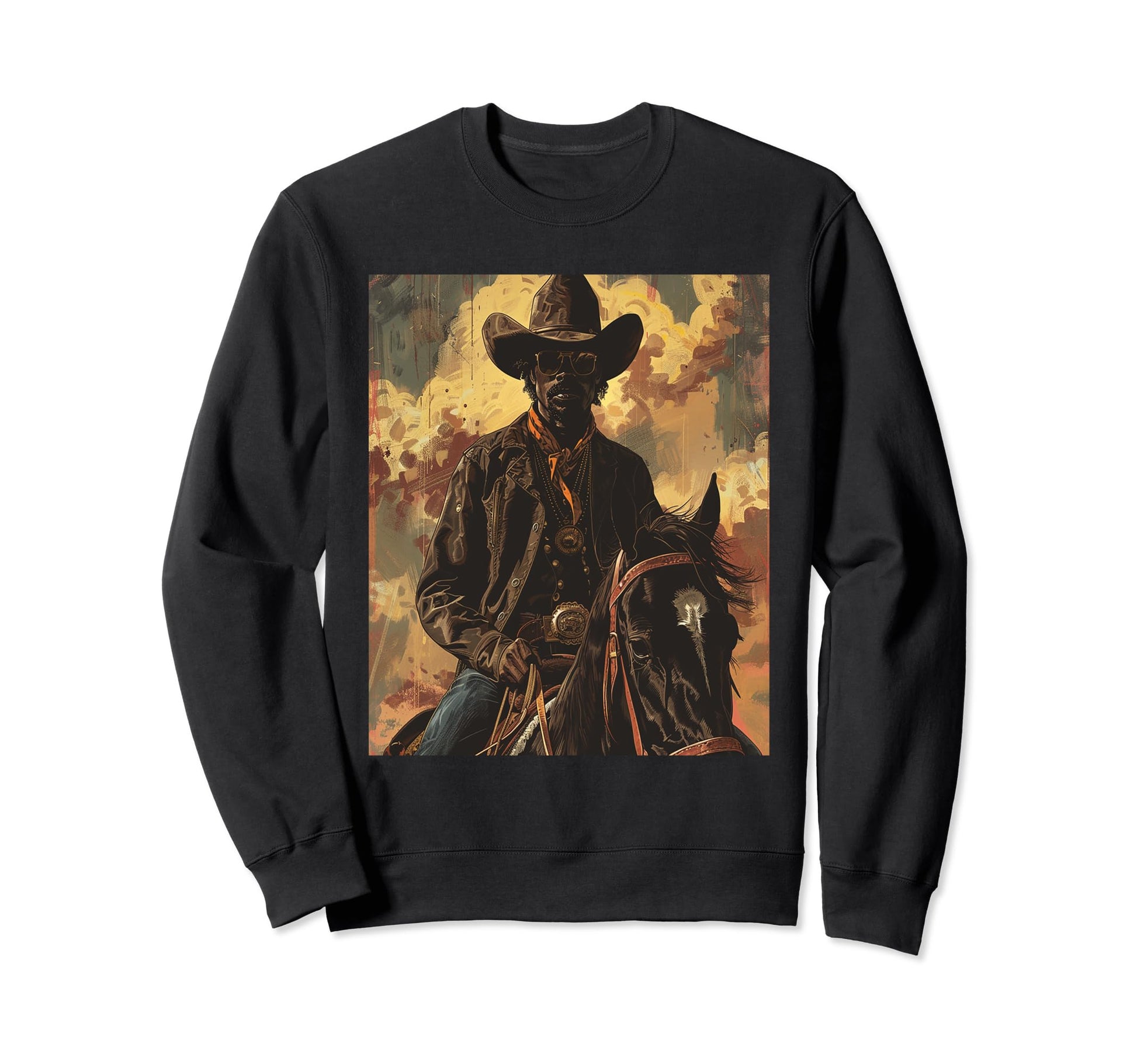 Young Black Western Cowboy Wearing Sweatshirt - Novelty Apparel for Adults - T-Shirt, Sweatshirt, Hoodie