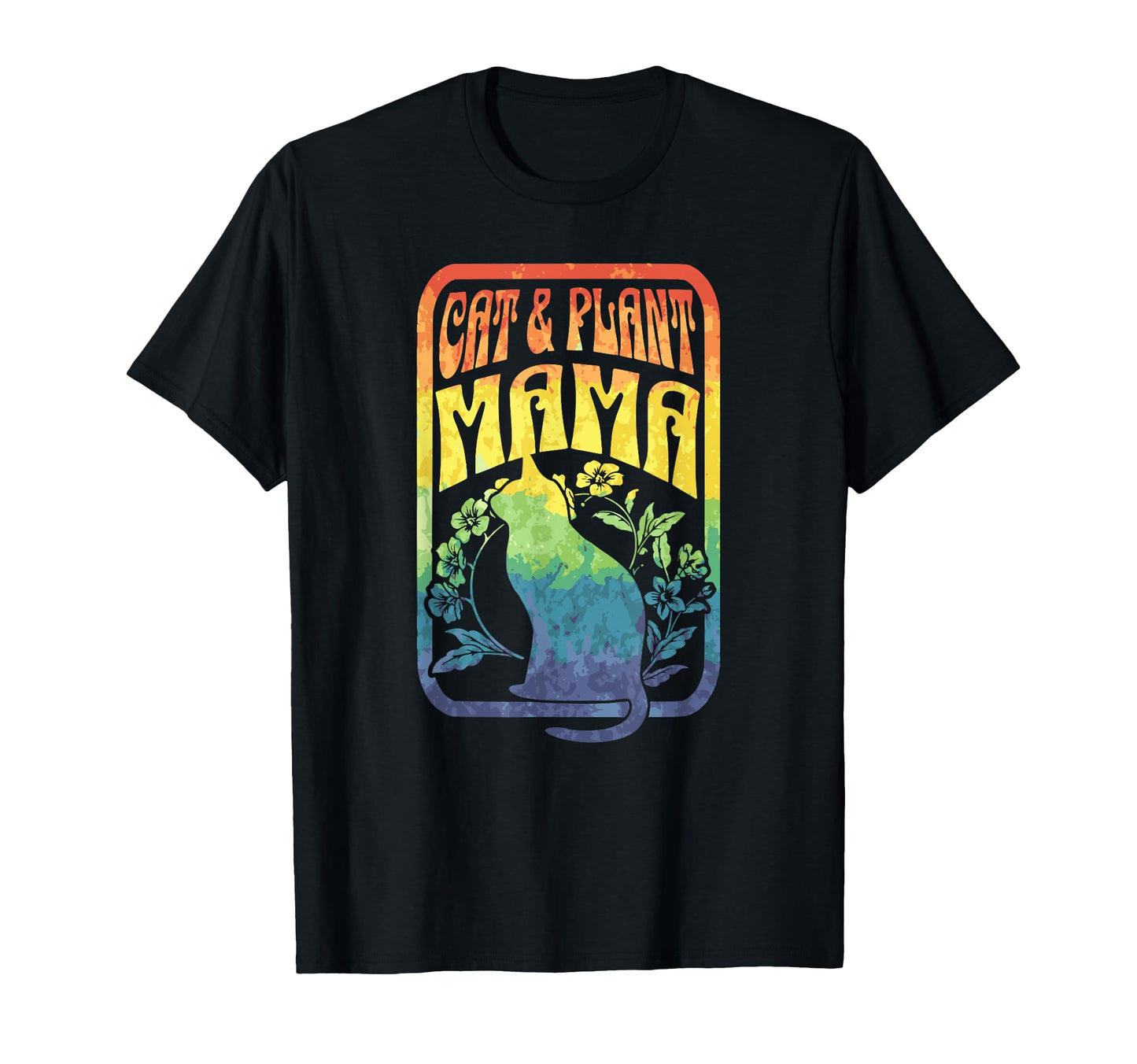 Cat And Plant Mama Boho Colorful T-Shirt - Fun Novelty Design for Adults - T-Shirt, Sweatshirt, Hoodie