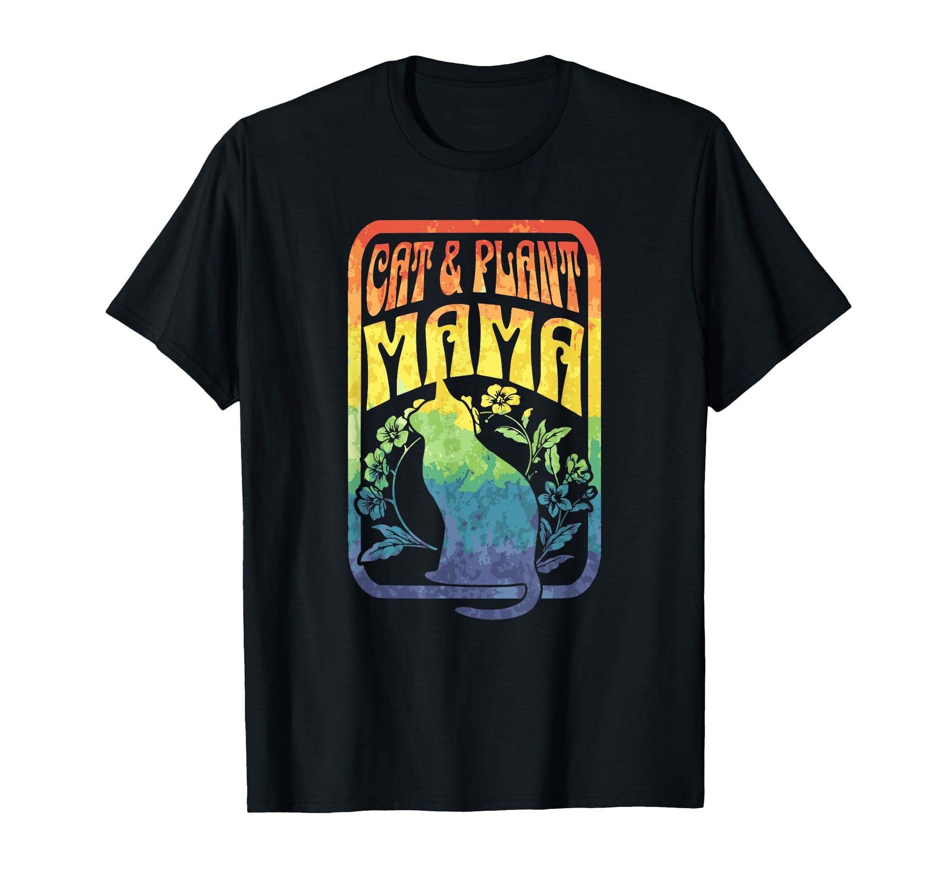 Cat And Plant Mama Boho Colorful T-Shirt - Fun Novelty Design for Adults - T-Shirt, Sweatshirt, Hoodie