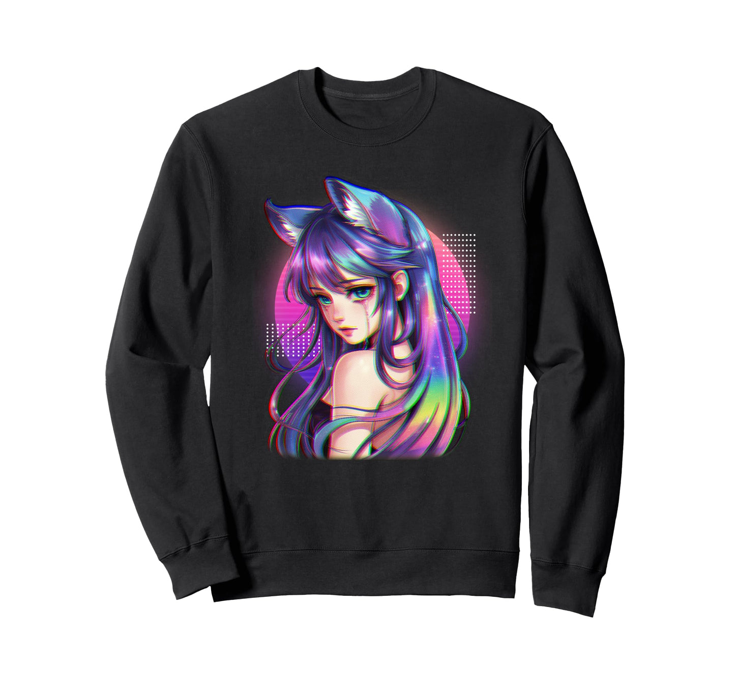 Fox Anime Aesthetic Vaporwave Sweatshirt - Custom Art Print for Adults - T-Shirt, Sweatshirt, Hoodie