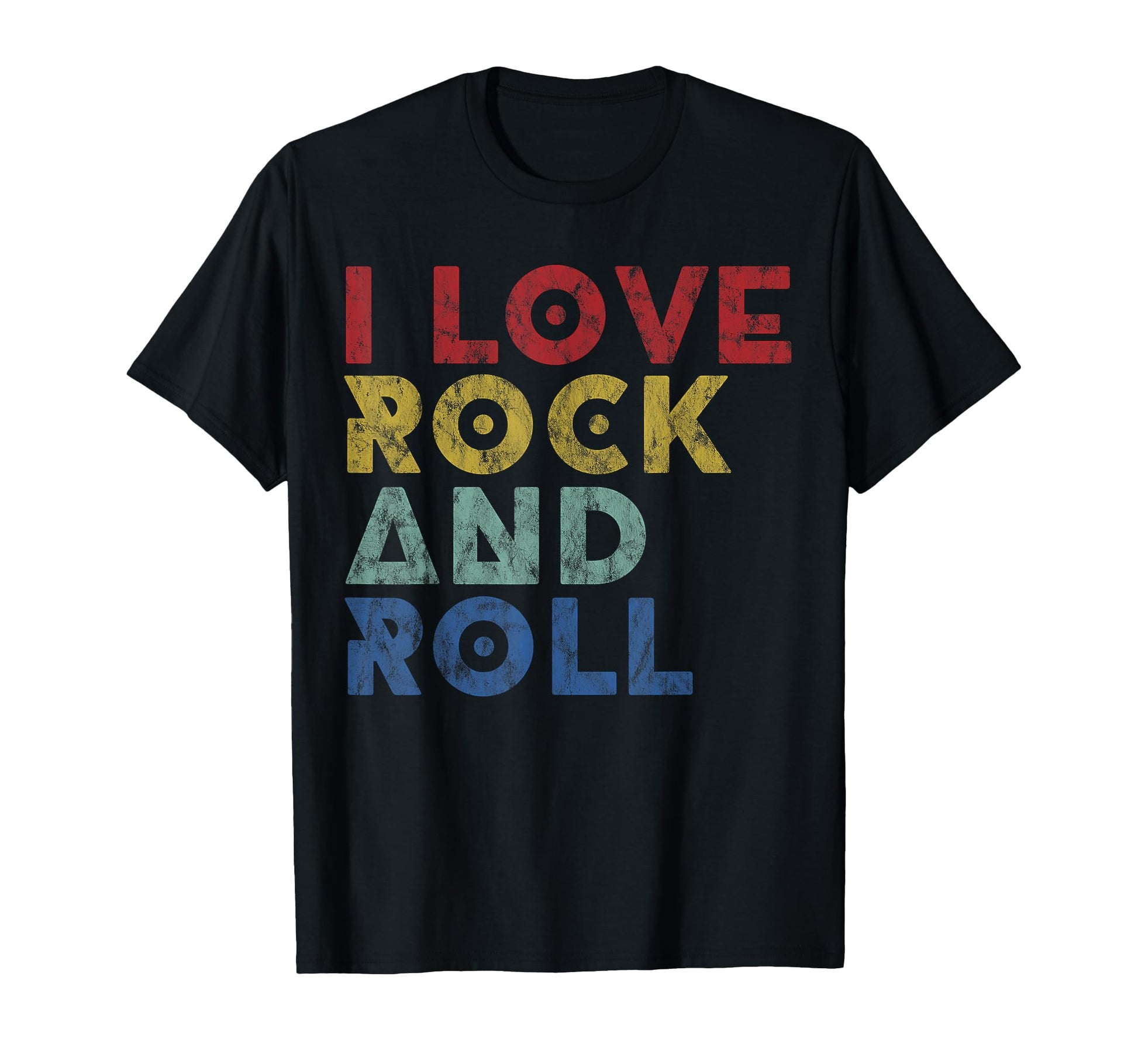 I Love Rock And Roll Distressed Rainbow T-Shirt - Novelty Apparel Unisex - T-Shirt, Sweatshirt, Hoodie