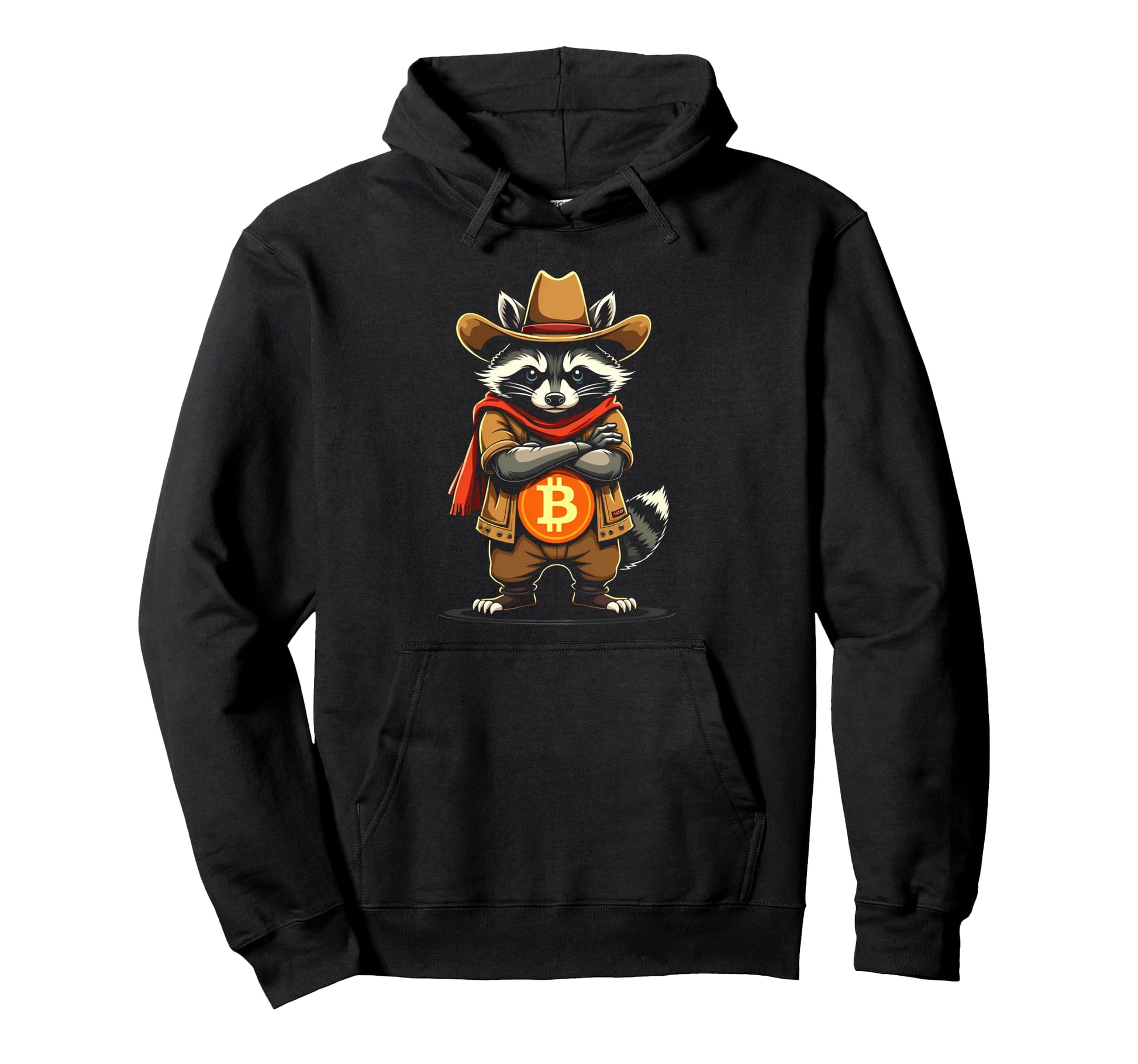 Raccoon Cowboy Bitcoin Logo Hodl Btc Hoodie - Trendy Graphic for Adults - T-Shirt, Sweatshirt, Hoodie