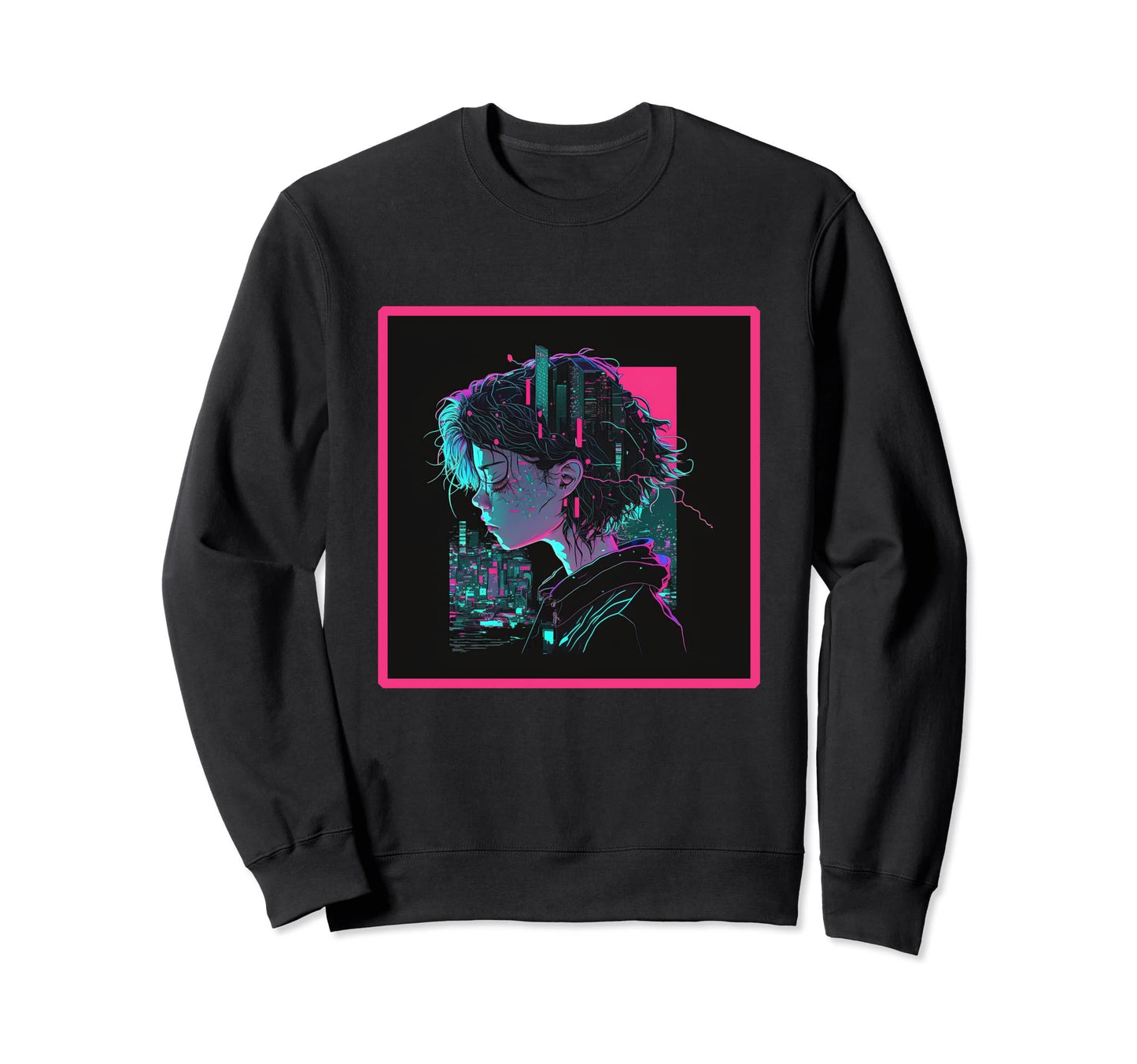 Vaperwave Aesthetic Glitch Anime Sweatshirt - Novelty Apparel for Adults - T-Shirt, Sweatshirt, Hoodie