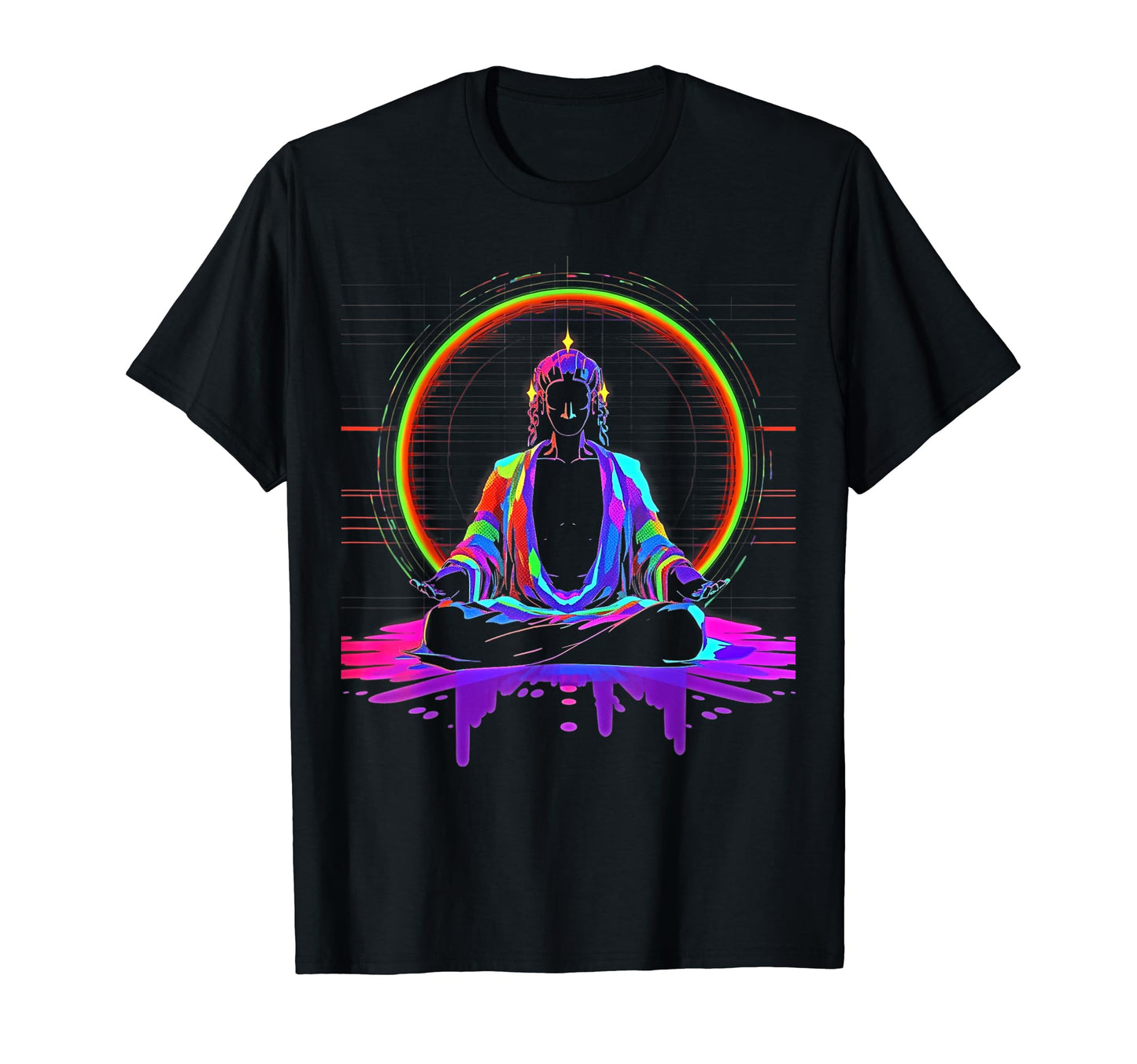 Synthwave Alien Buddha Cyberpunk 80S T-Shirt - Unique Graphic Men Women - T-Shirt, Sweatshirt, Hoodie