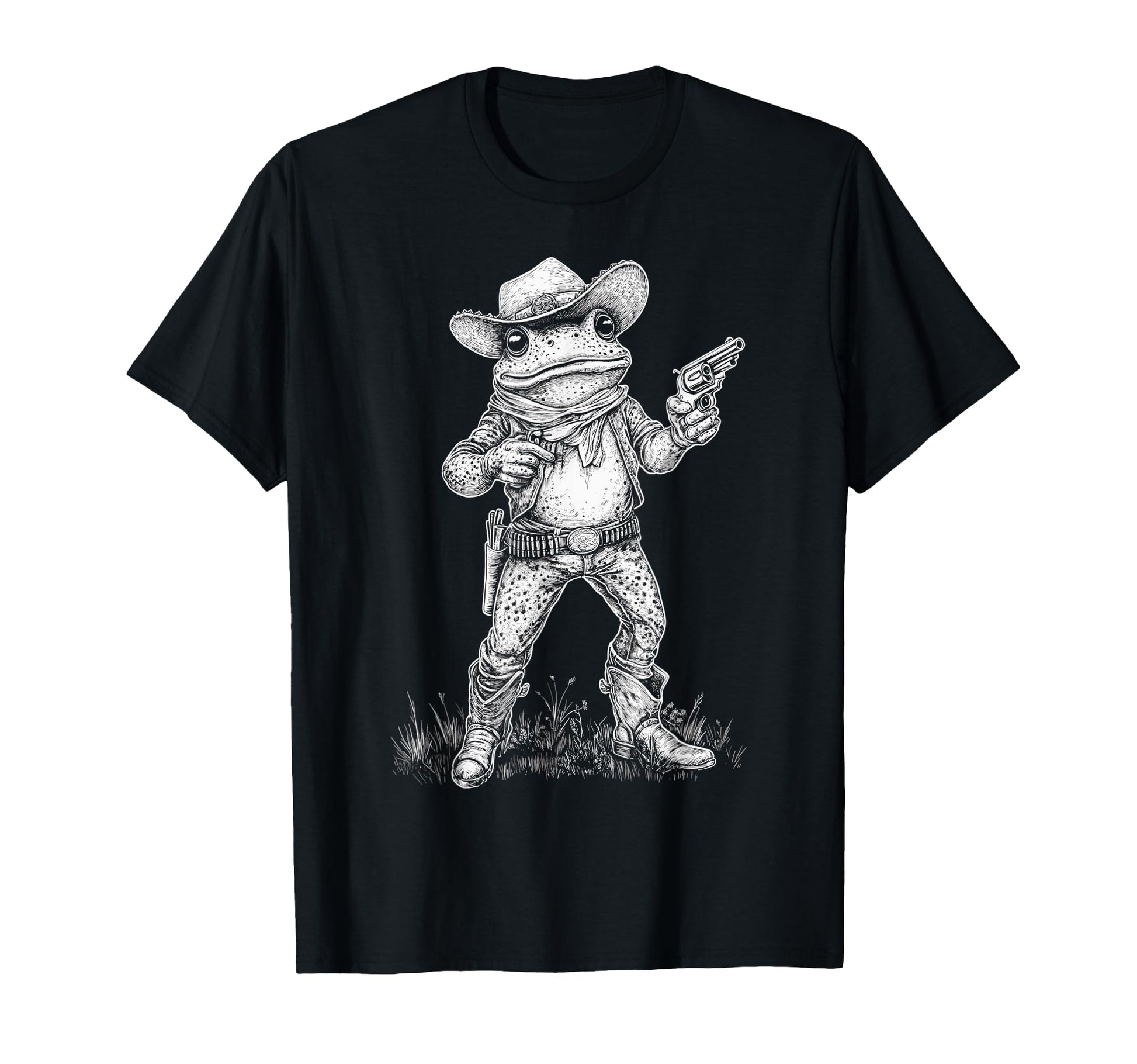 Frog Cowboy Western Country Art T-Shirt - Minimalist Print for Adults - T-Shirt, Sweatshirt, Hoodie