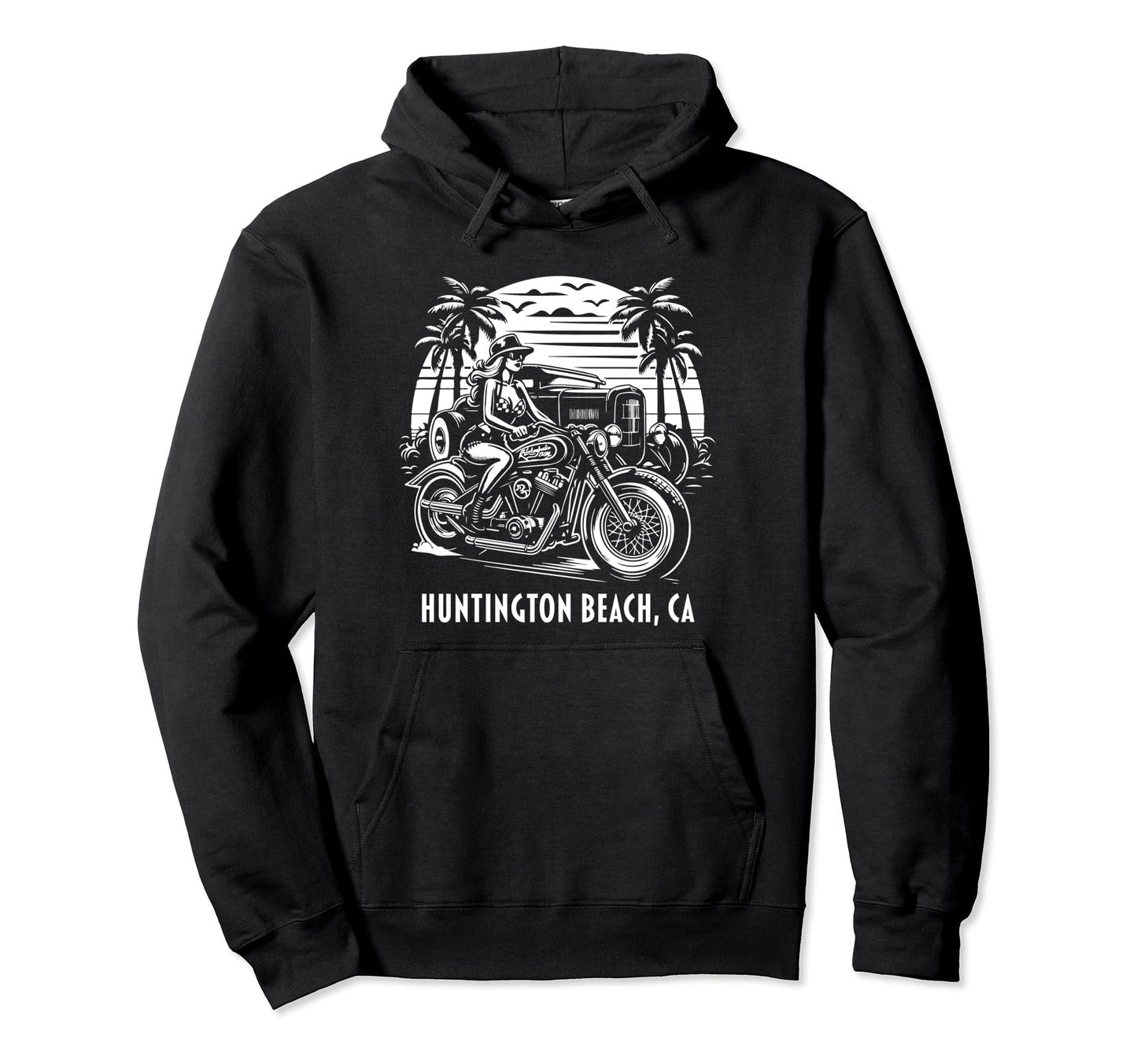 Huntington Beach California Motorcycle Hoodie - Unique Graphic for Adults - T-Shirt, Sweatshirt, Hoodie