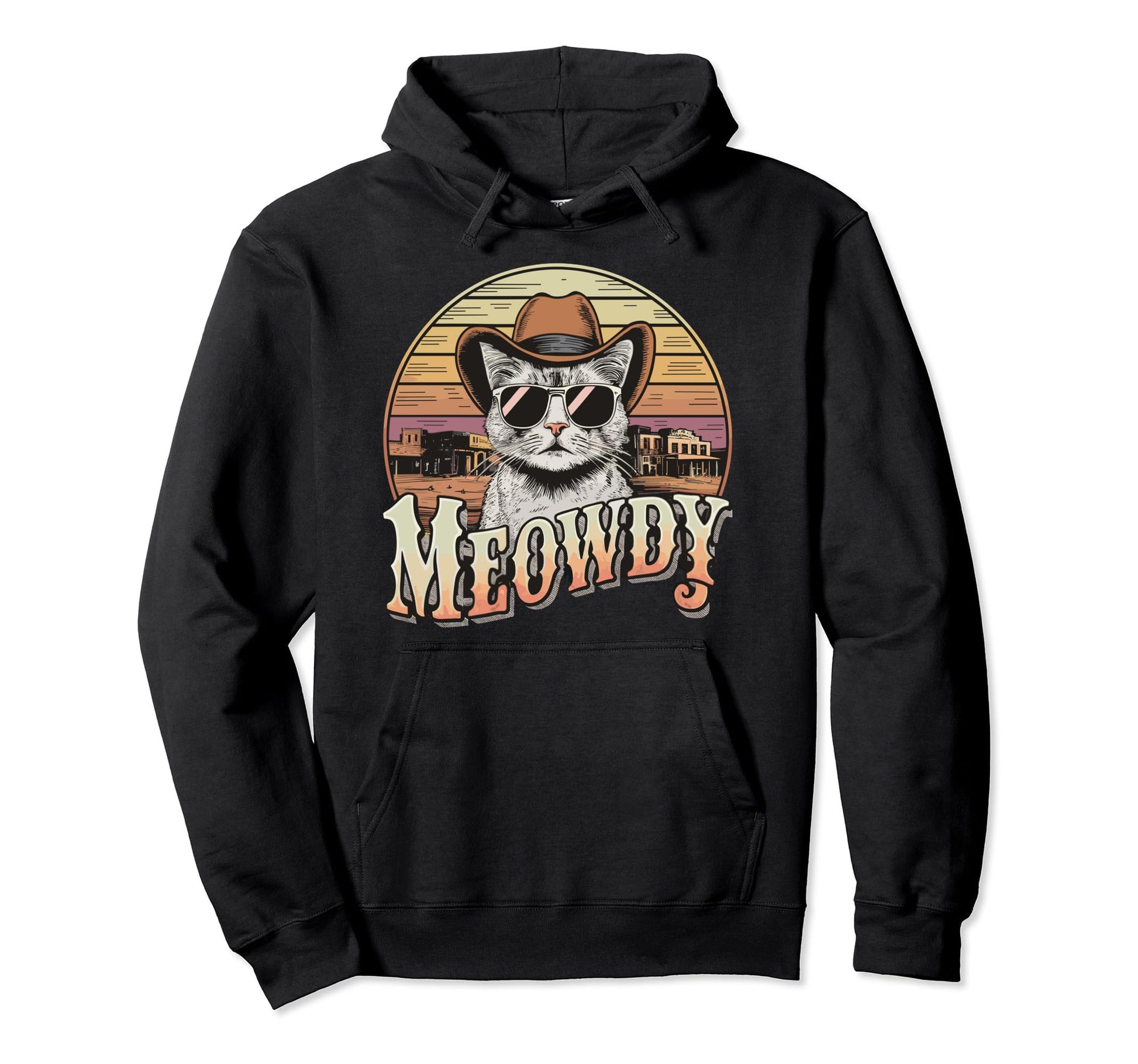Cowboy Cat Sunglasses Meowdy Hoodie - Aesthetic Graphic for Adults - T-Shirt, Sweatshirt, Hoodie
