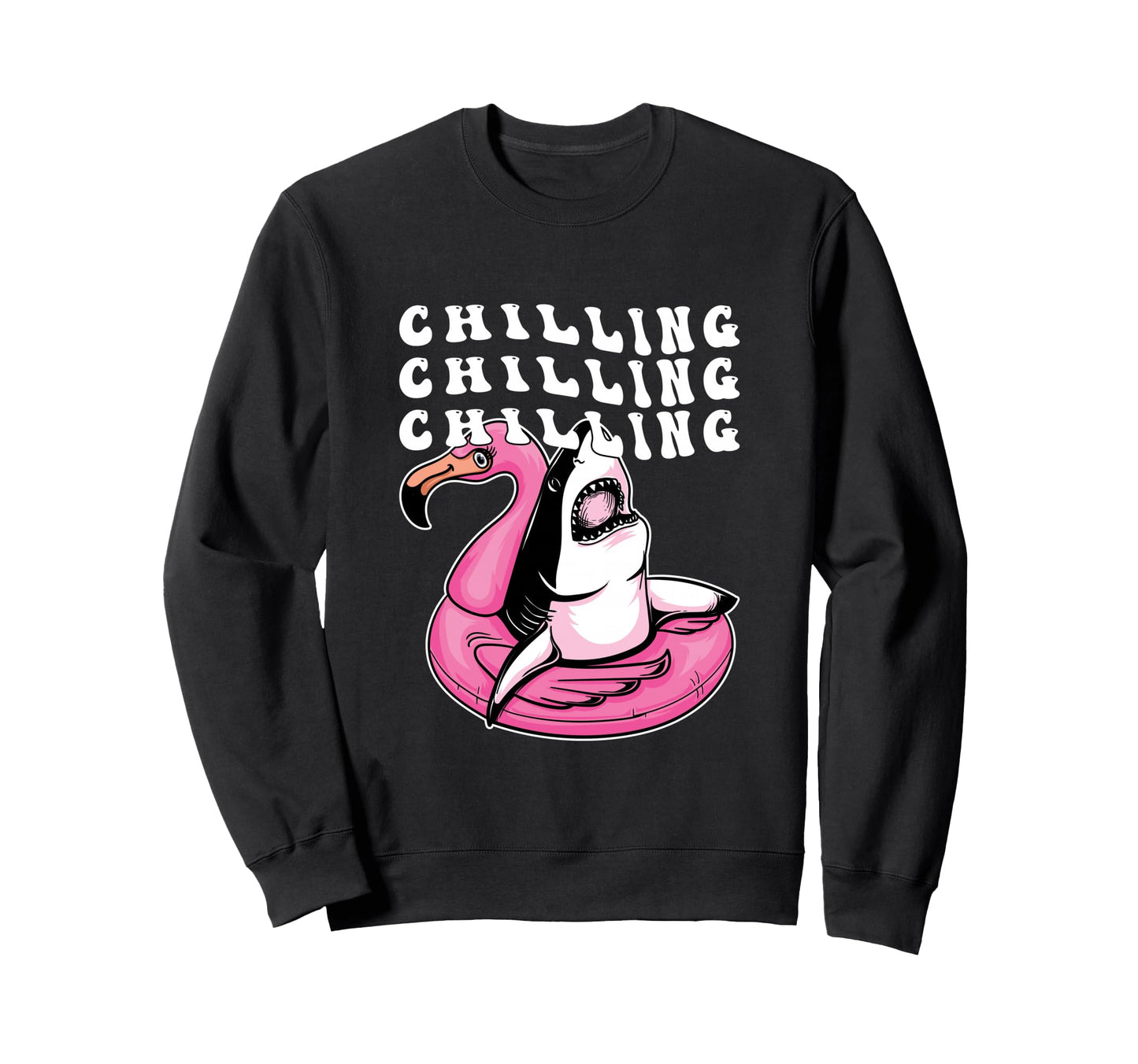 Chilling Shark Pool Flamingo Sweatshirt - Unique Graphic Men Women - T-Shirt, Sweatshirt, Hoodie