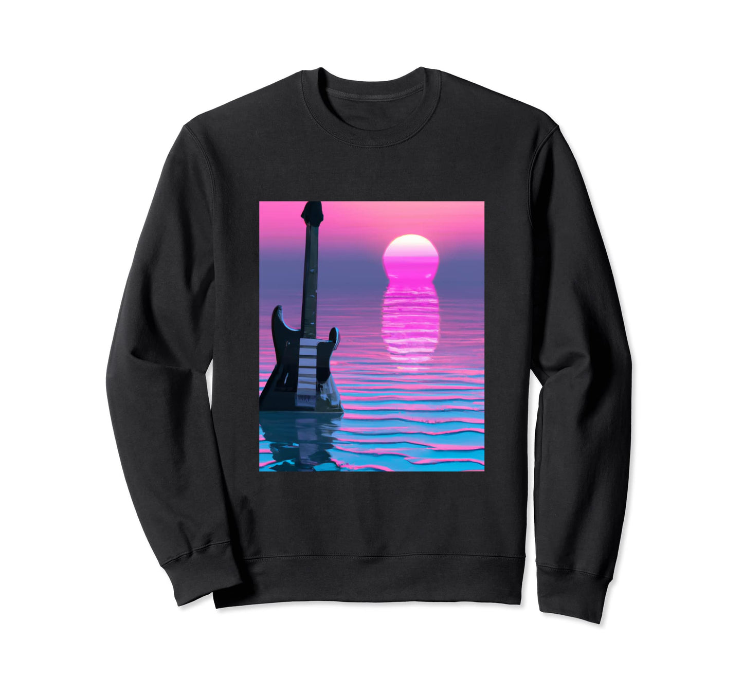 Vaporwave Guitar Synthwave Sunset E Sweatshirt - Minimalist Print Unisex - T-Shirt, Sweatshirt, Hoodie