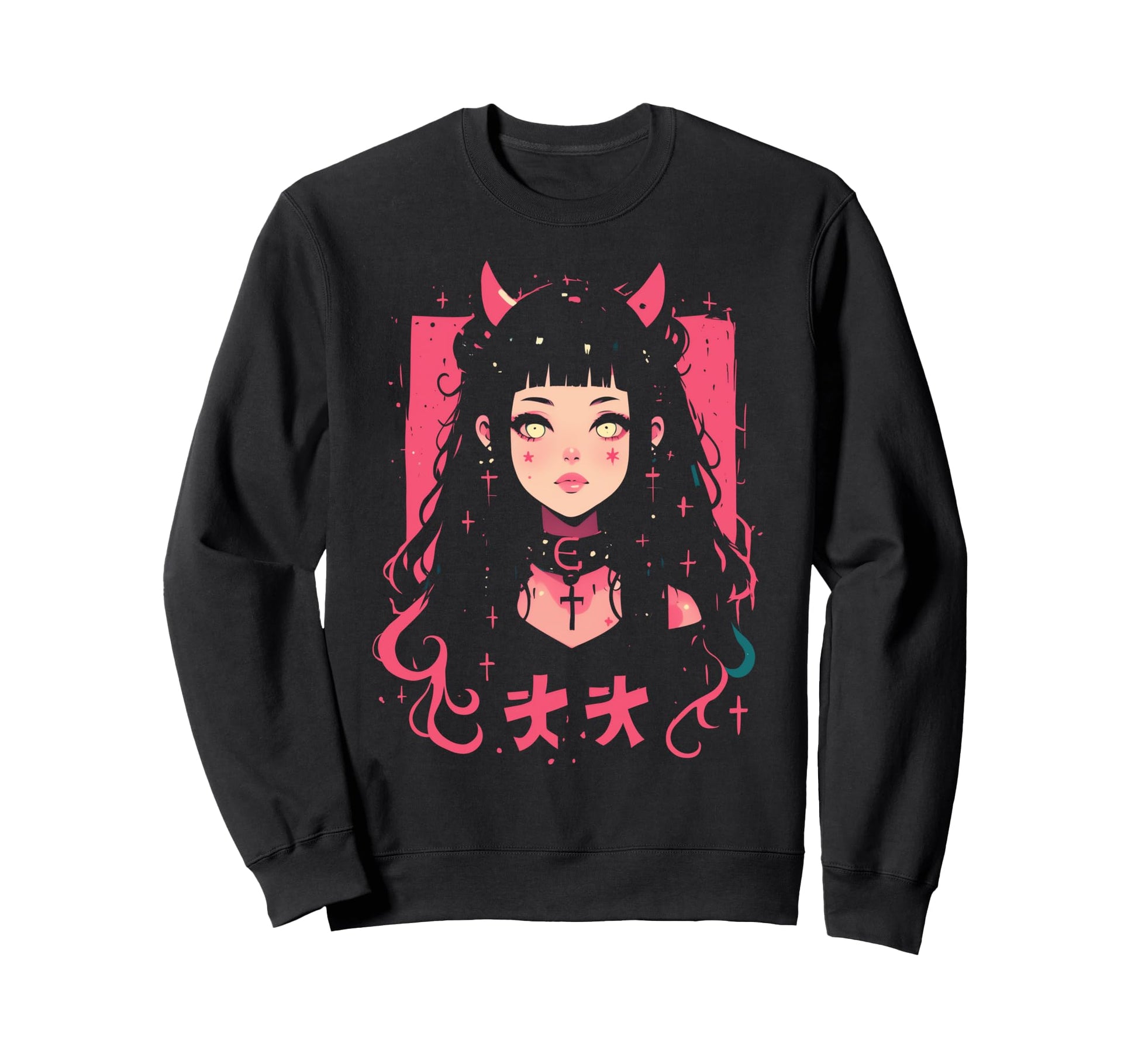 Goth Grunge Demon Anime Waifu Horror Sweatshirt - Unique Graphic Men Women - T-Shirt, Sweatshirt, Hoodie
