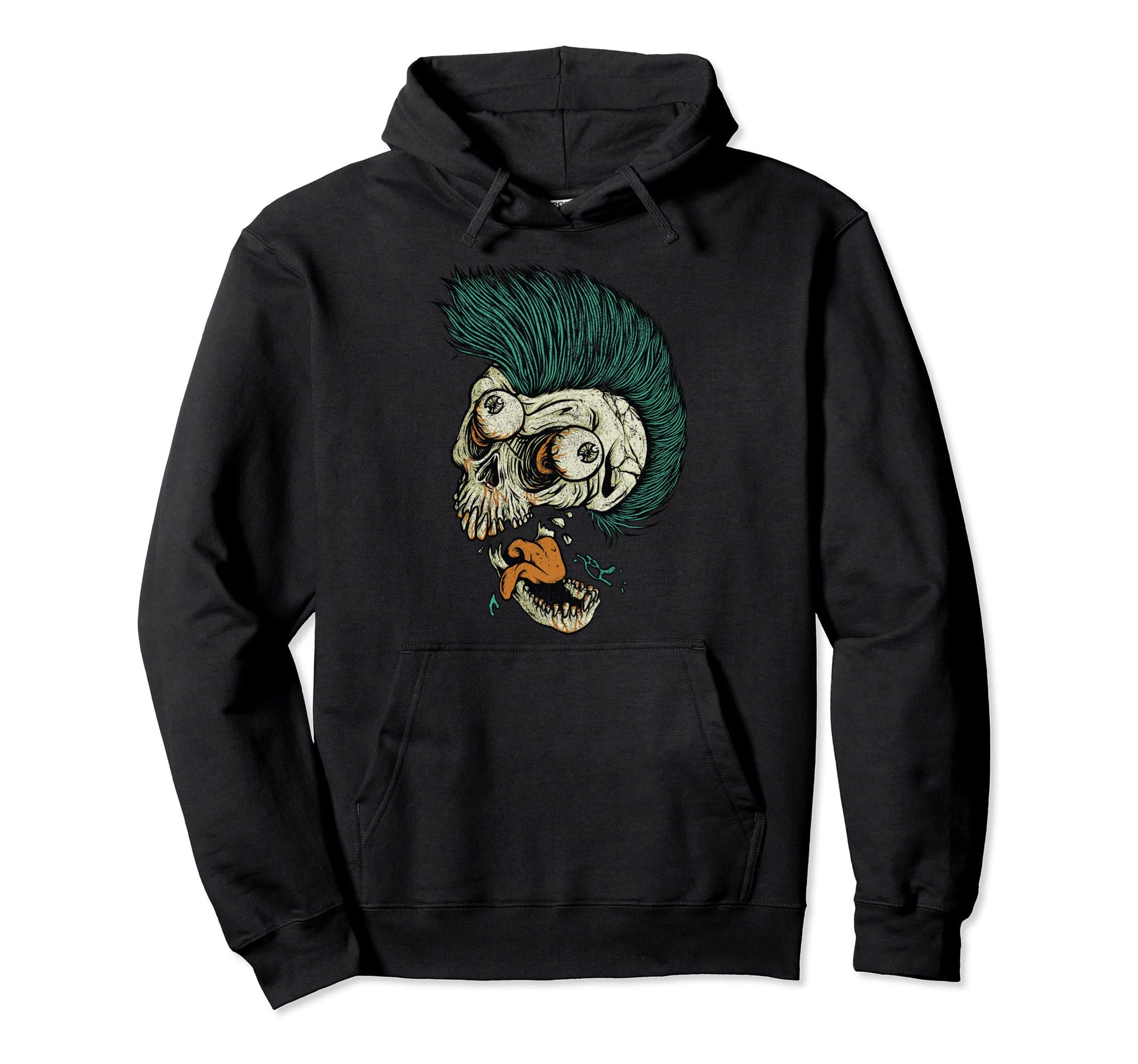Mohawk Skull Musician Skeleton Party Hoodie - Custom Art Print Men Women - T-Shirt, Sweatshirt, Hoodie