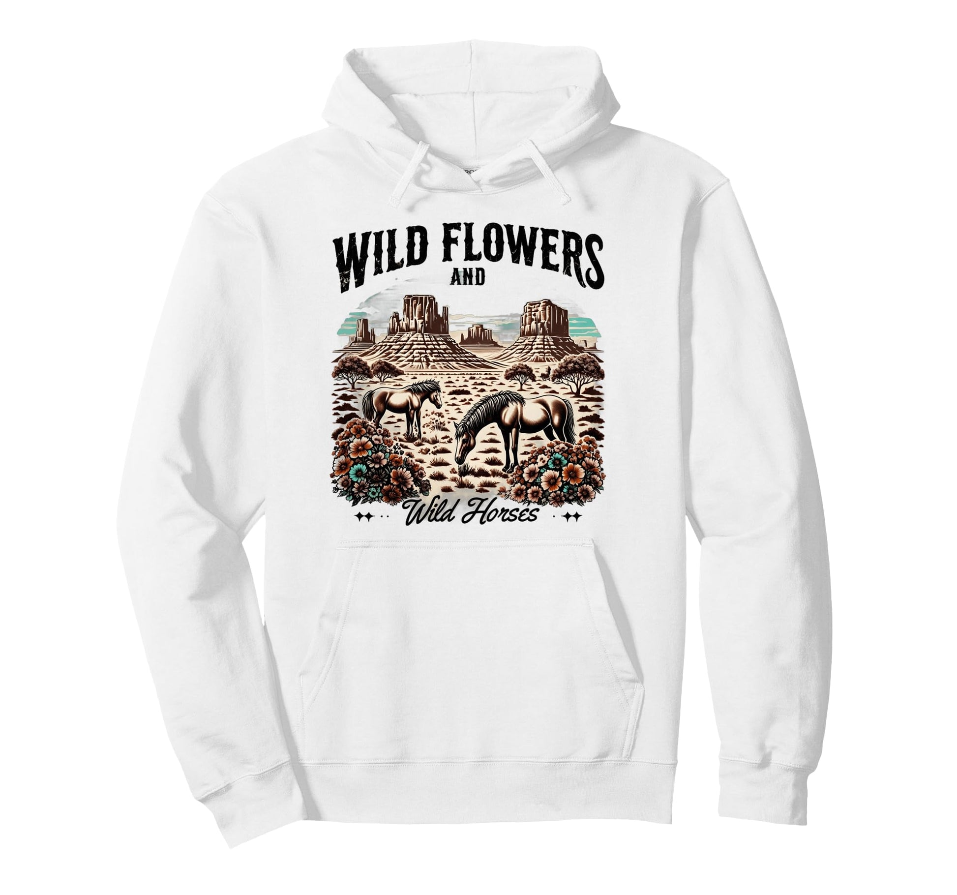 Horses Wildflowers Cowgirl Western Hoodie - Aesthetic Graphic for Adults - T-Shirt, Sweatshirt, Hoodie