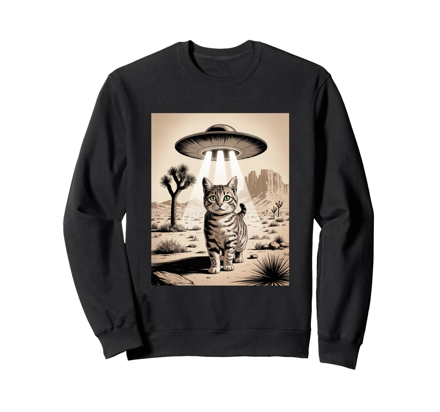 Ufo Cowboy Cat Feline Sweatshirt - Minimalist Print Unisex - T-Shirt, Sweatshirt, Hoodie