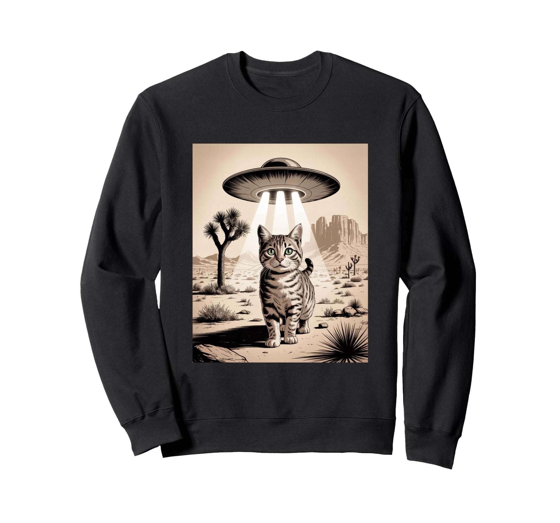 Ufo Cowboy Cat Feline Sweatshirt - Minimalist Print Unisex - T-Shirt, Sweatshirt, Hoodie