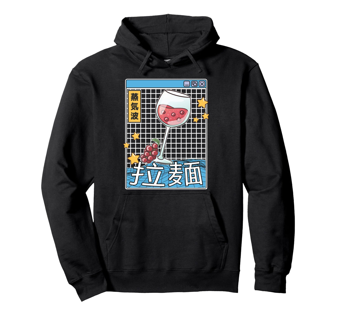 Wine Glass Kawaii Grid Vaporwave Hoodie - Trendy Graphic Men Women - T-Shirt, Sweatshirt, Hoodie