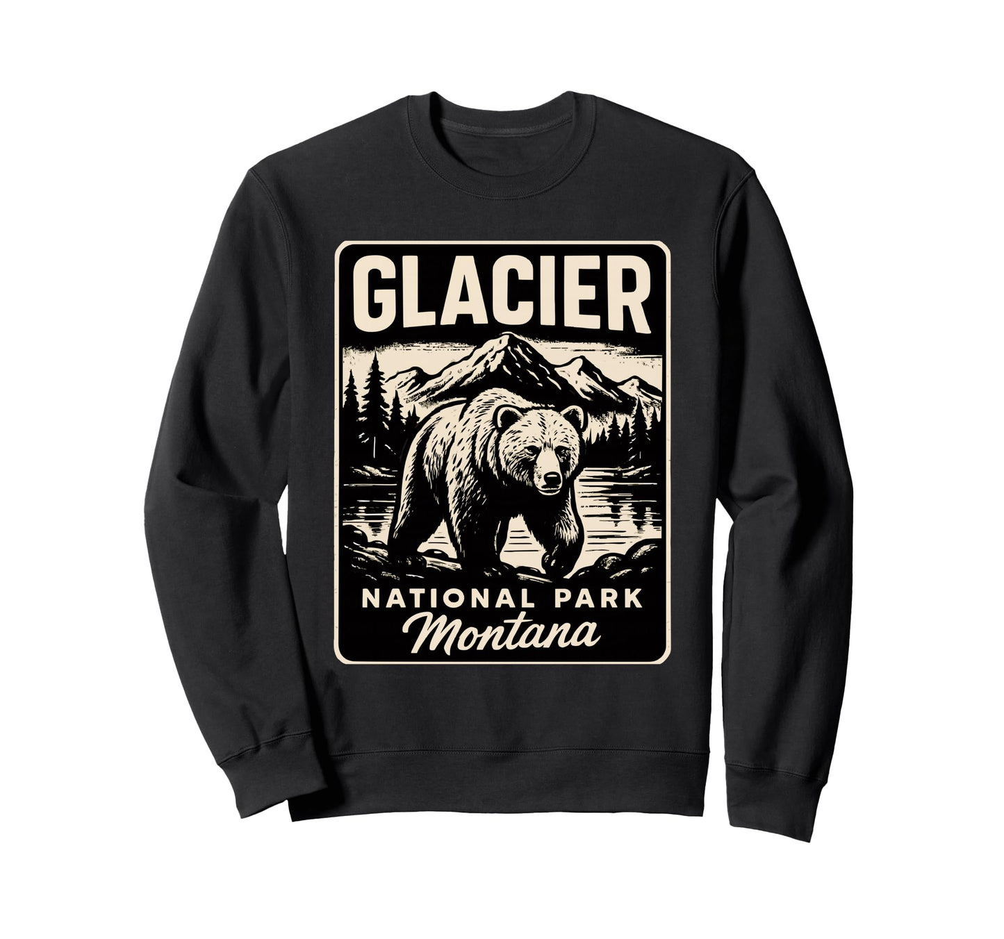 Glacier National Park Montana Grizzly Sweatshirt - Graphic Print Unisex - T-Shirt, Sweatshirt, Hoodie