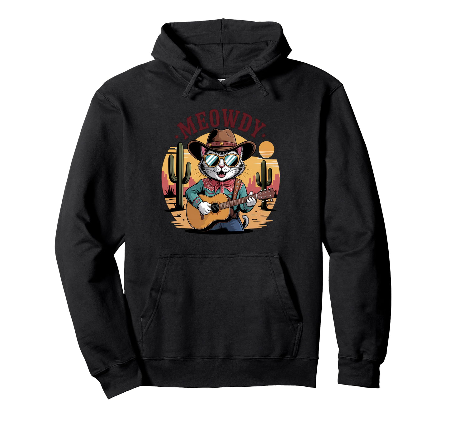 Meowdy Cat Country Western Funny Hoodie - Casual Everyday Wear Men Women - T-Shirt, Sweatshirt, Hoodie