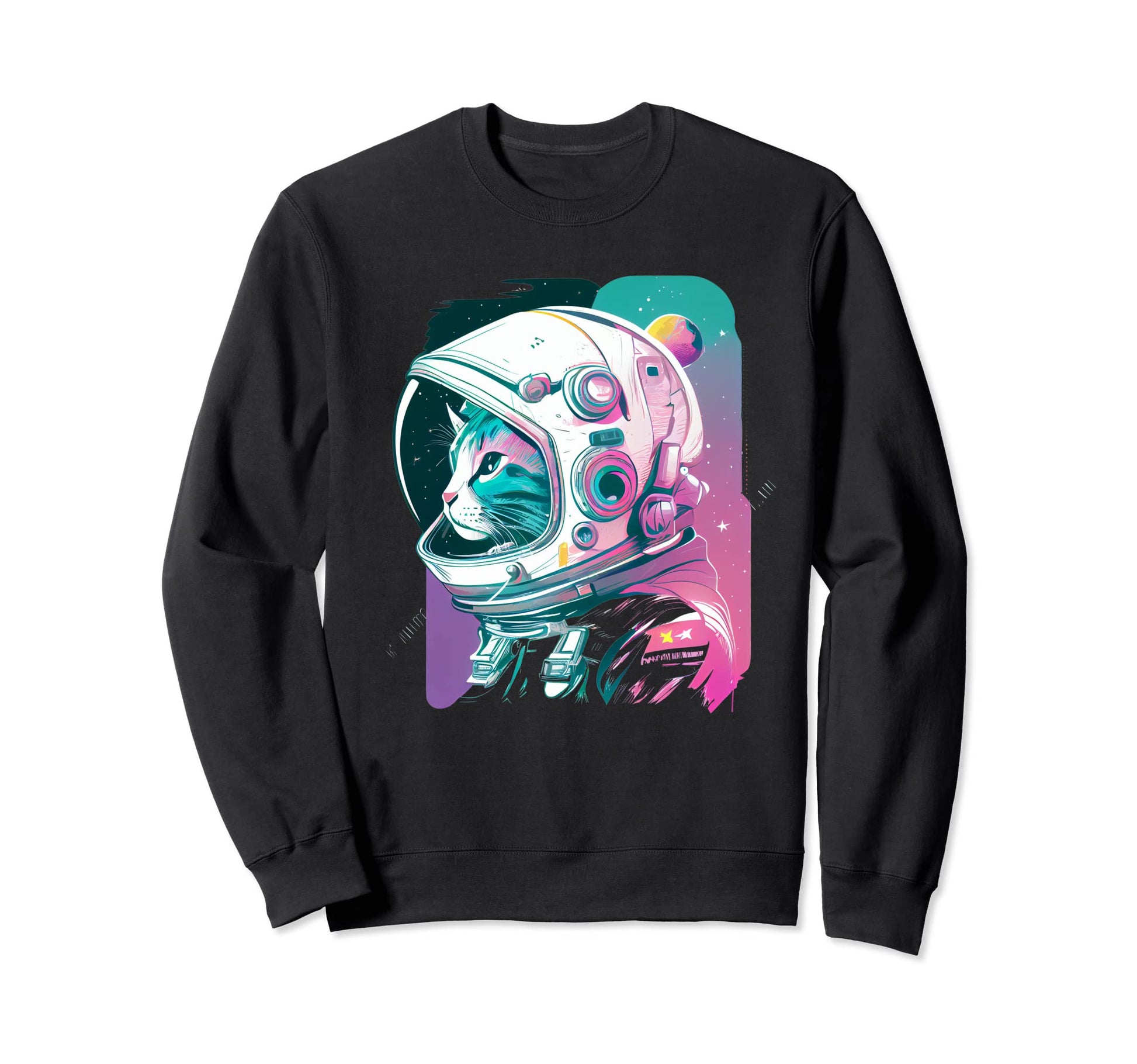 Aesthetic Vaporwave Space Cat 80S Sweatshirt - Casual Everyday Wear Unisex - T-Shirt, Sweatshirt, Hoodie