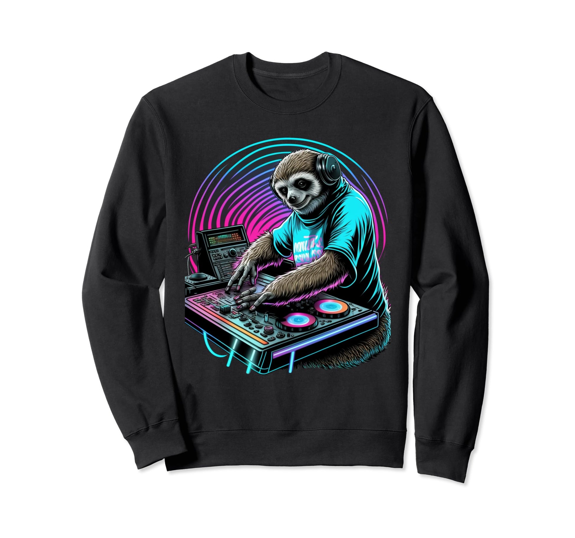 Vaporwave Aesthetic Sloth Dj Sweatshirt - Novelty Apparel for Adults - T-Shirt, Sweatshirt, Hoodie