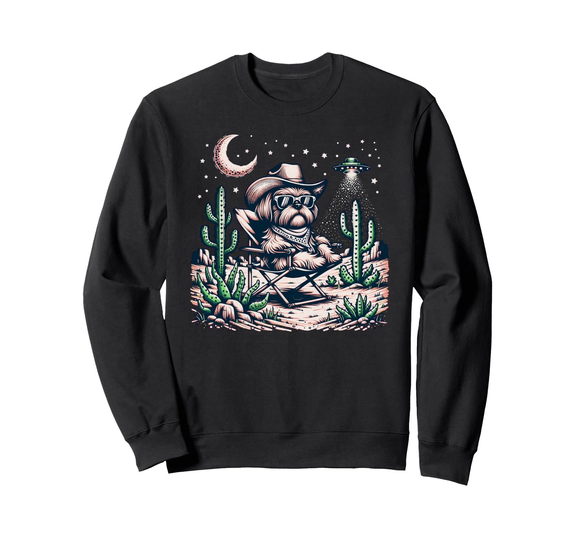 Shih Tzu Cowboys Ufo Western Sweatshirt - Graphic Print for Adults - T-Shirt, Sweatshirt, Hoodie