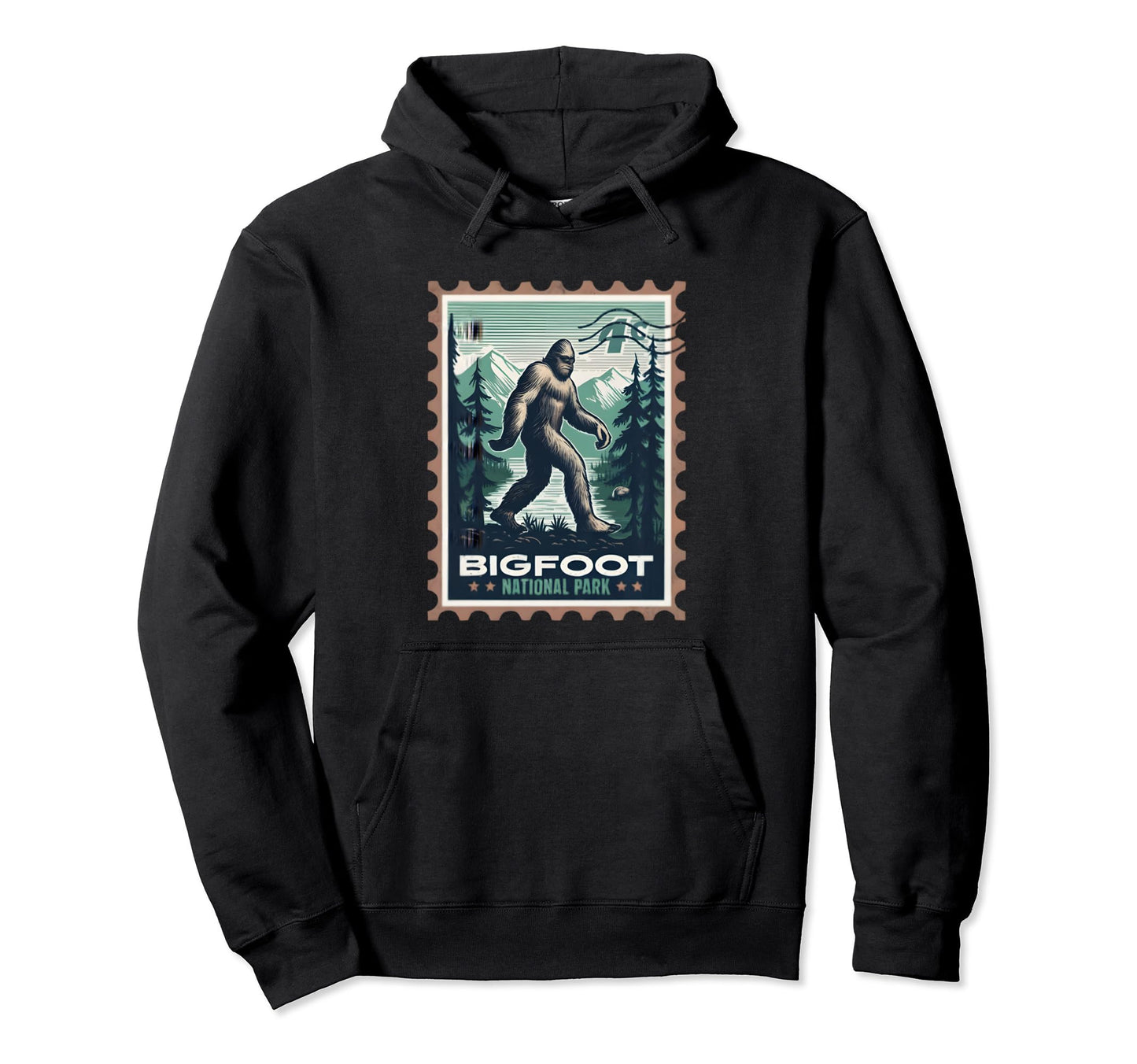 Bigfoot National Park Stamp Funny Hoodie - Unique Graphic for Adults - T-Shirt, Sweatshirt, Hoodie