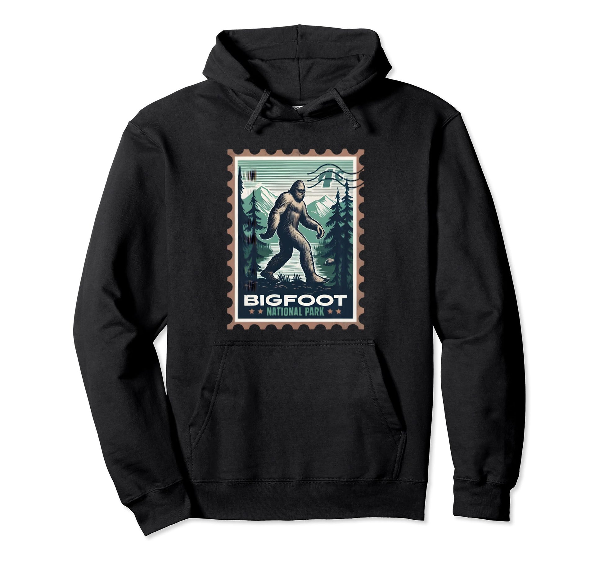 Bigfoot National Park Stamp Funny Hoodie - Unique Graphic for Adults - T-Shirt, Sweatshirt, Hoodie