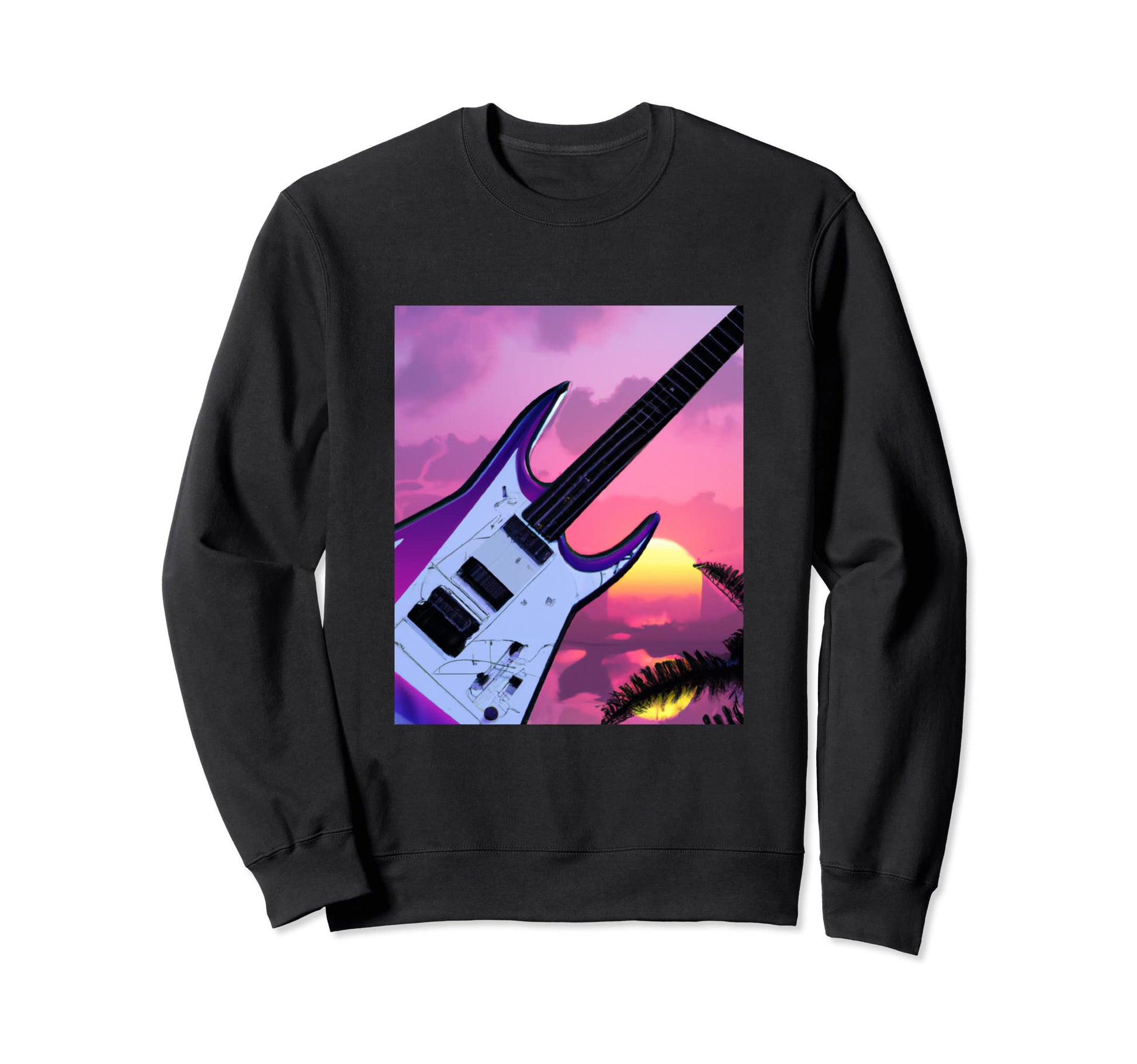 Vaporwave Guitar Synthwave Sunset E Sweatshirt - Graphic Print for Adults - T-Shirt, Sweatshirt, Hoodie