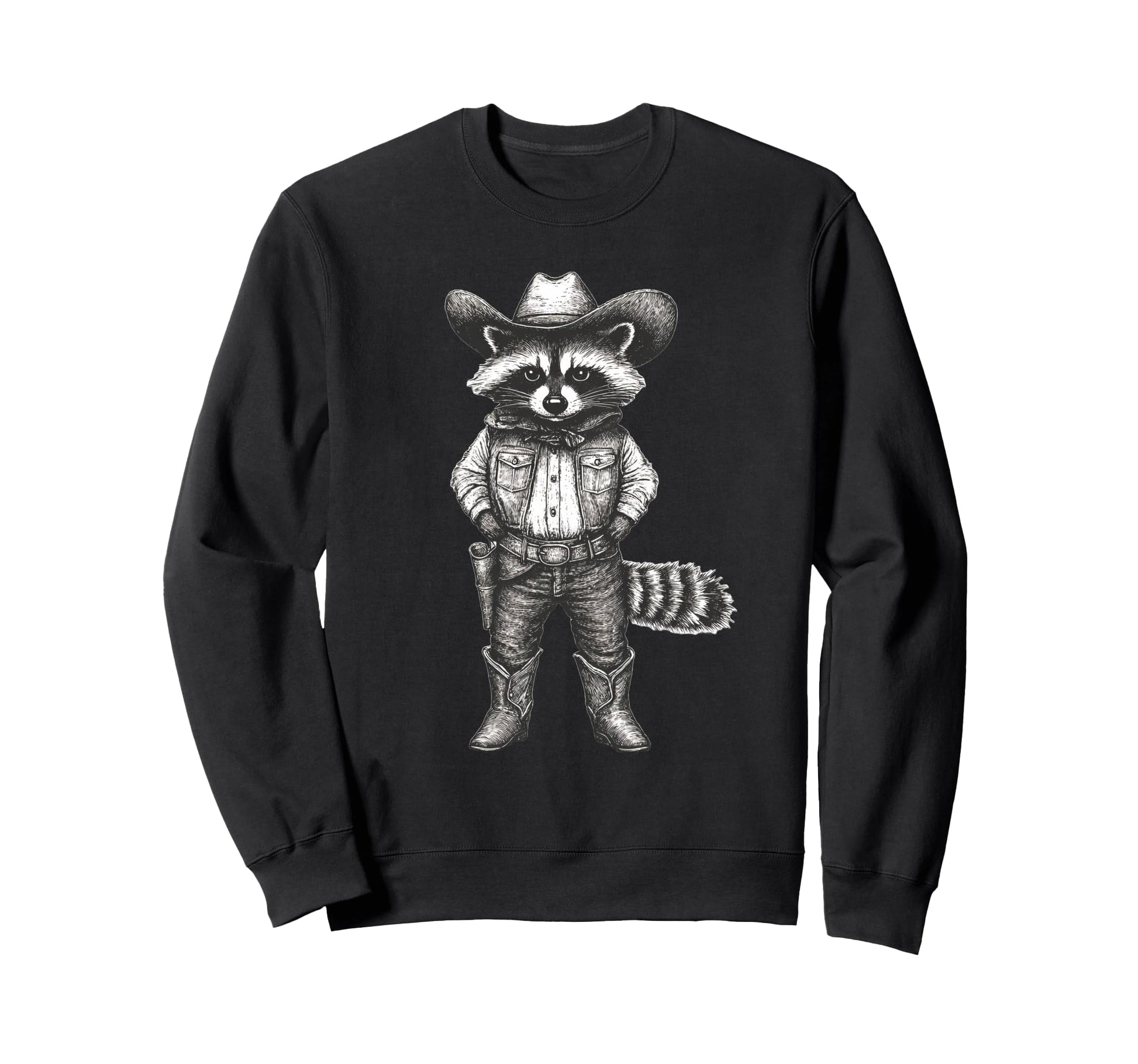 Raccoon Dressed As Cowboy Funny Hoodie - Aesthetic Graphic for Adults - T-Shirt, Sweatshirt, Hoodie