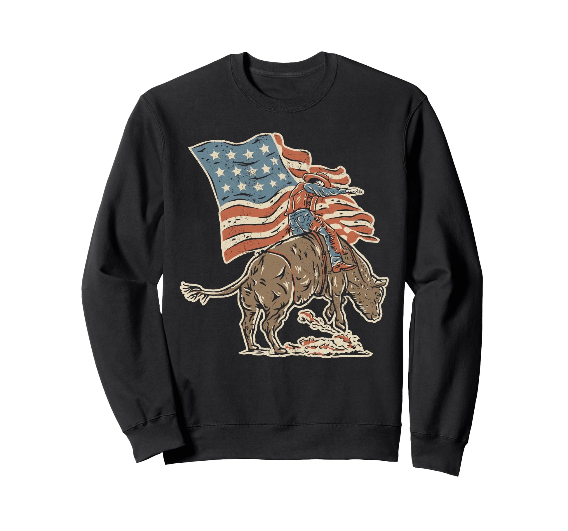 Rodeo Cowboy American Flag 4Th Sweatshirt - Minimalist Print for Adults - T-Shirt, Sweatshirt, Hoodie