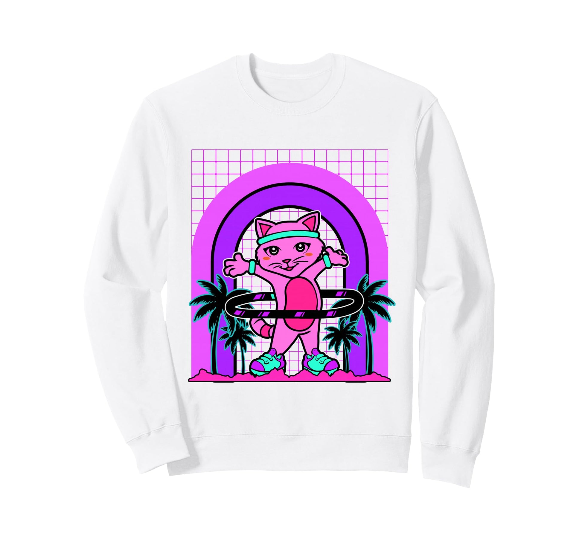 Aesthetic Vaporwave Outfits Cat Sweatshirt - Fun Novelty Design for Adults - T-Shirt, Sweatshirt, Hoodie