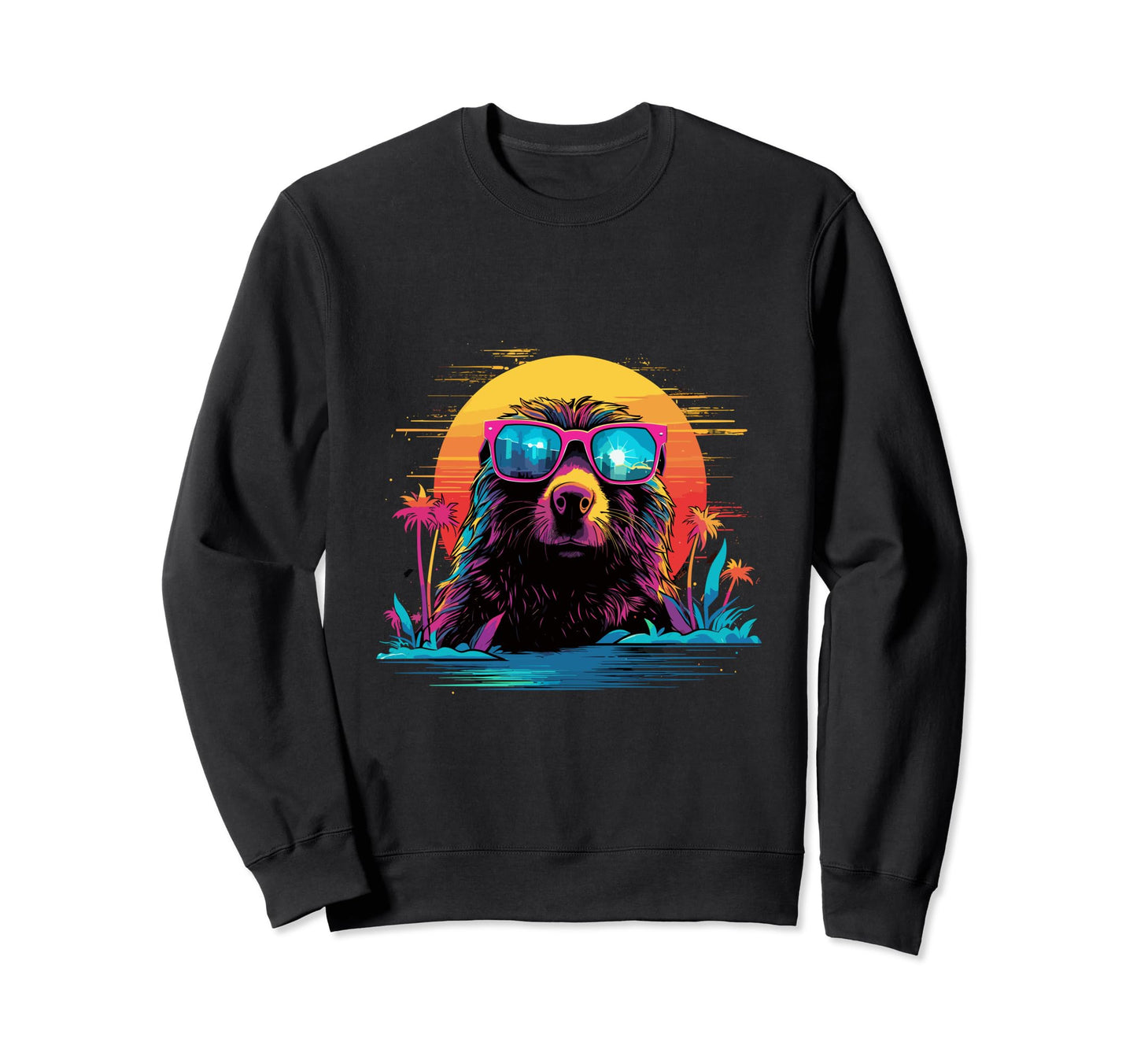 Funny Beaver Vaporwave Aesthetic Sweatshirt - Unique Graphic Men Women - T-Shirt, Sweatshirt, Hoodie