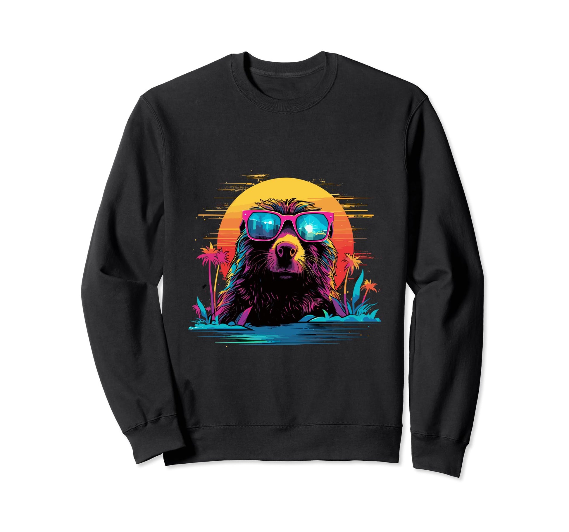 Funny Beaver Vaporwave Aesthetic Sweatshirt - Unique Graphic Men Women - T-Shirt, Sweatshirt, Hoodie