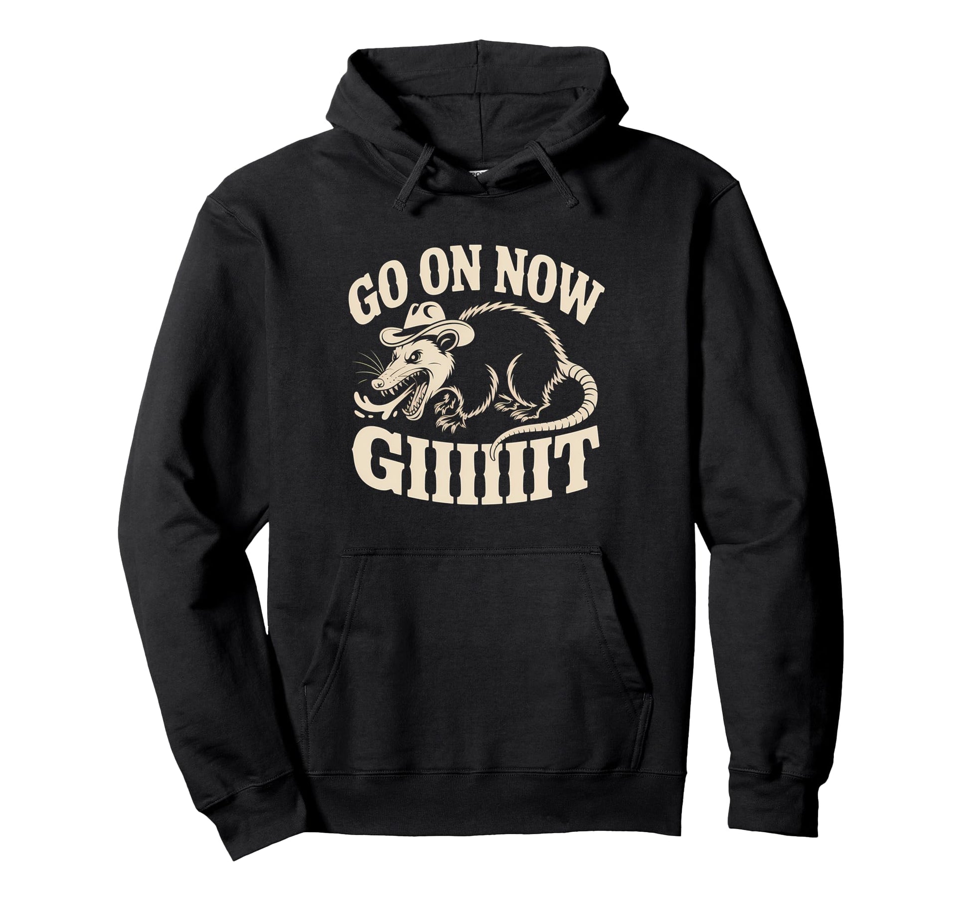 Western Country Cowboy Opossum Go Now Git Hoodie - Novelty Apparel Unisex - T-Shirt, Sweatshirt, Hoodie