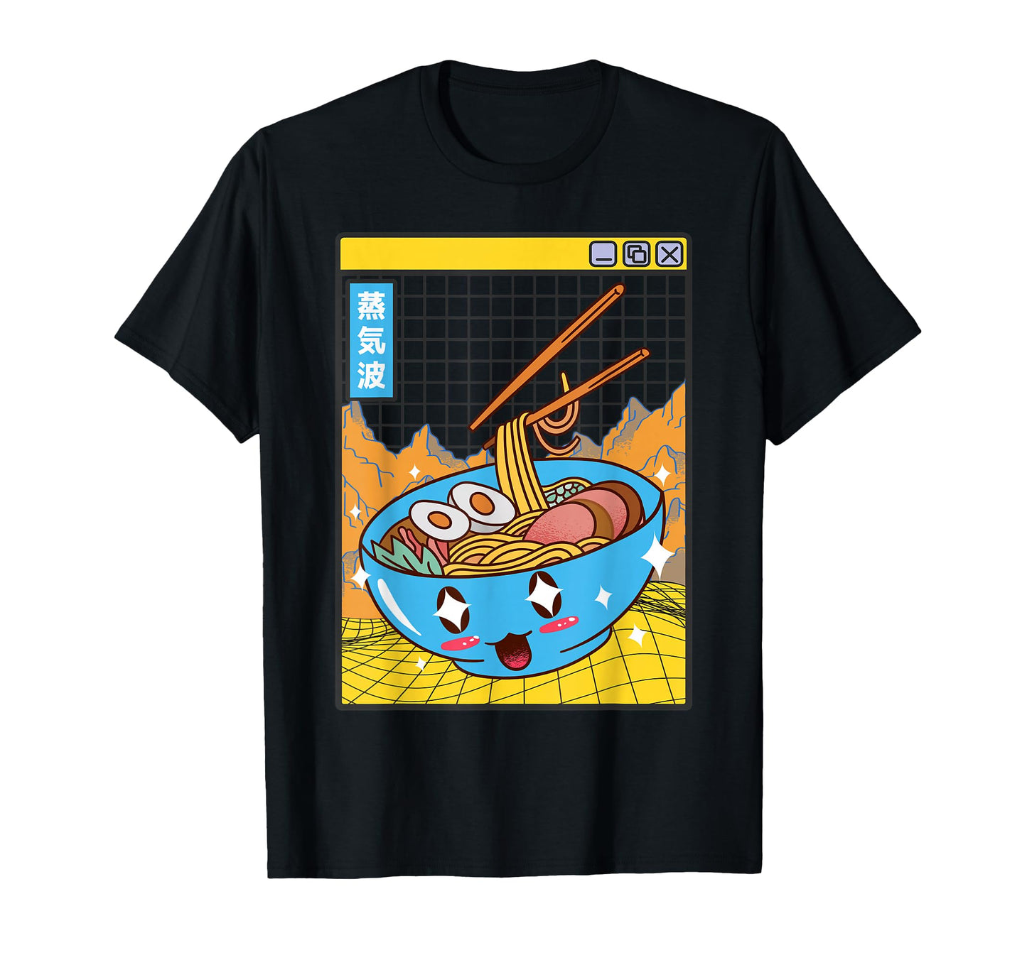Ramen Noodles Bowl Kawaii Grid T-Shirt - Aesthetic Graphic Men Women - T-Shirt, Sweatshirt, Hoodie