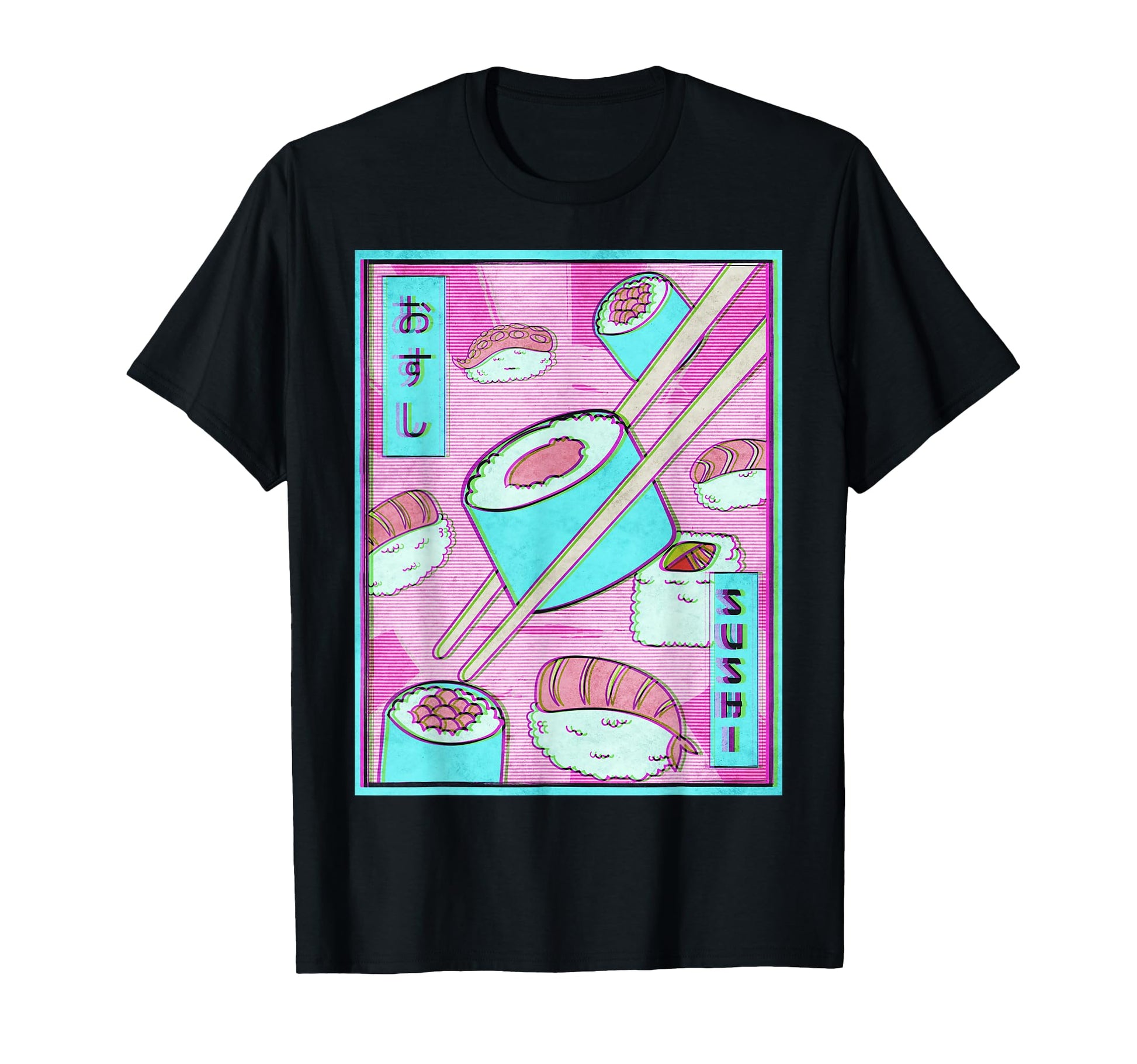 Vaporwave Aesthetic Sushi Glitch T-Shirt - Minimalist Print Men Women - T-Shirt, Sweatshirt, Hoodie