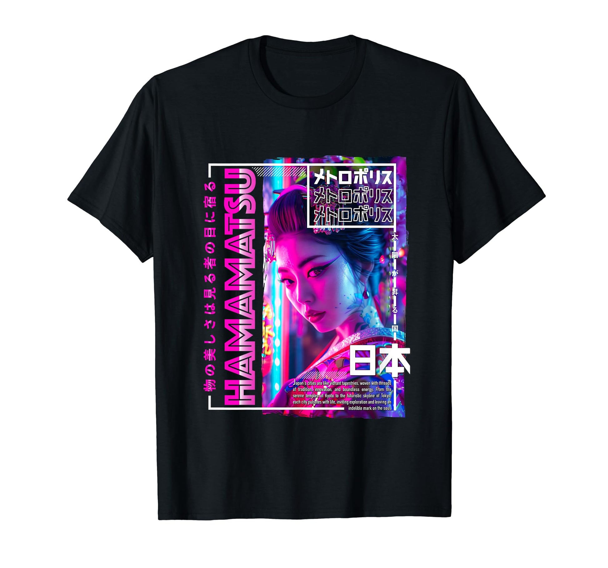 Hamamatsu City 80S Synthwave Geisha T-Shirt - Aesthetic Graphic for Adults - T-Shirt, Sweatshirt, Hoodie
