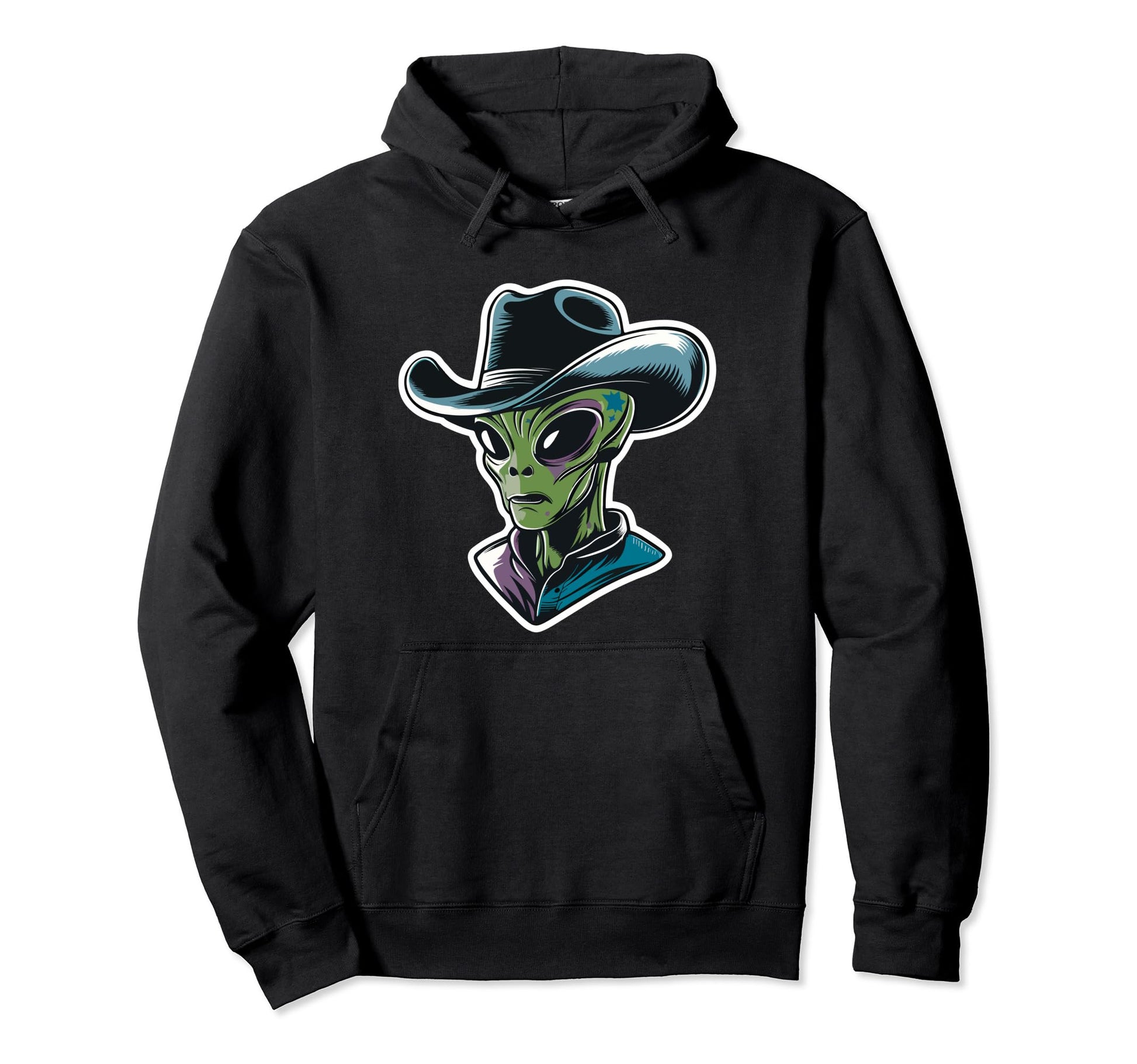 Alien Alien Cowboy Hat Hoodie - Casual Everyday Wear for Adults - T-Shirt, Sweatshirt, Hoodie