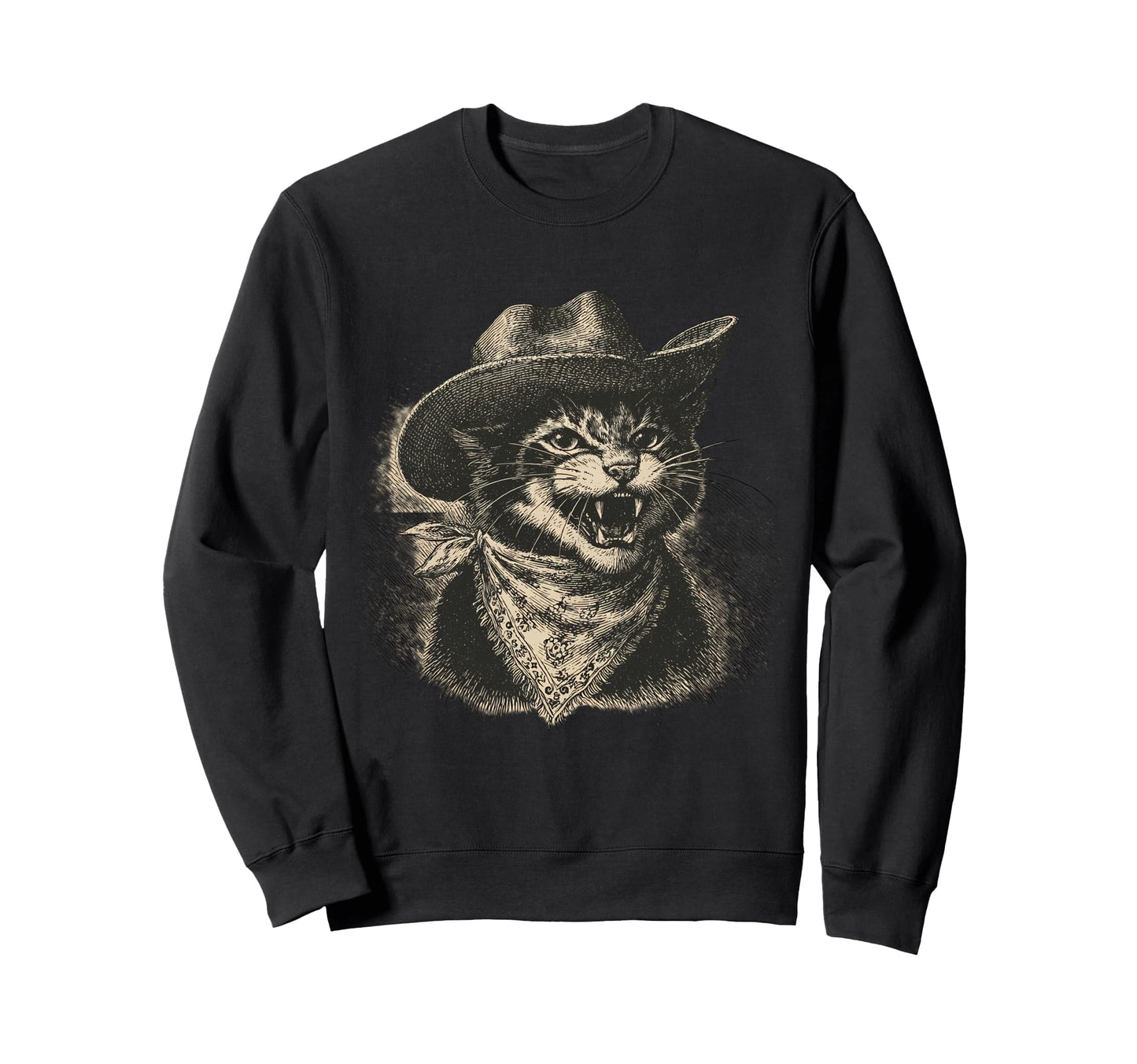 Cat Cowboy Western Country Sweatshirt - Fun Novelty Design for Adults - T-Shirt, Sweatshirt, Hoodie