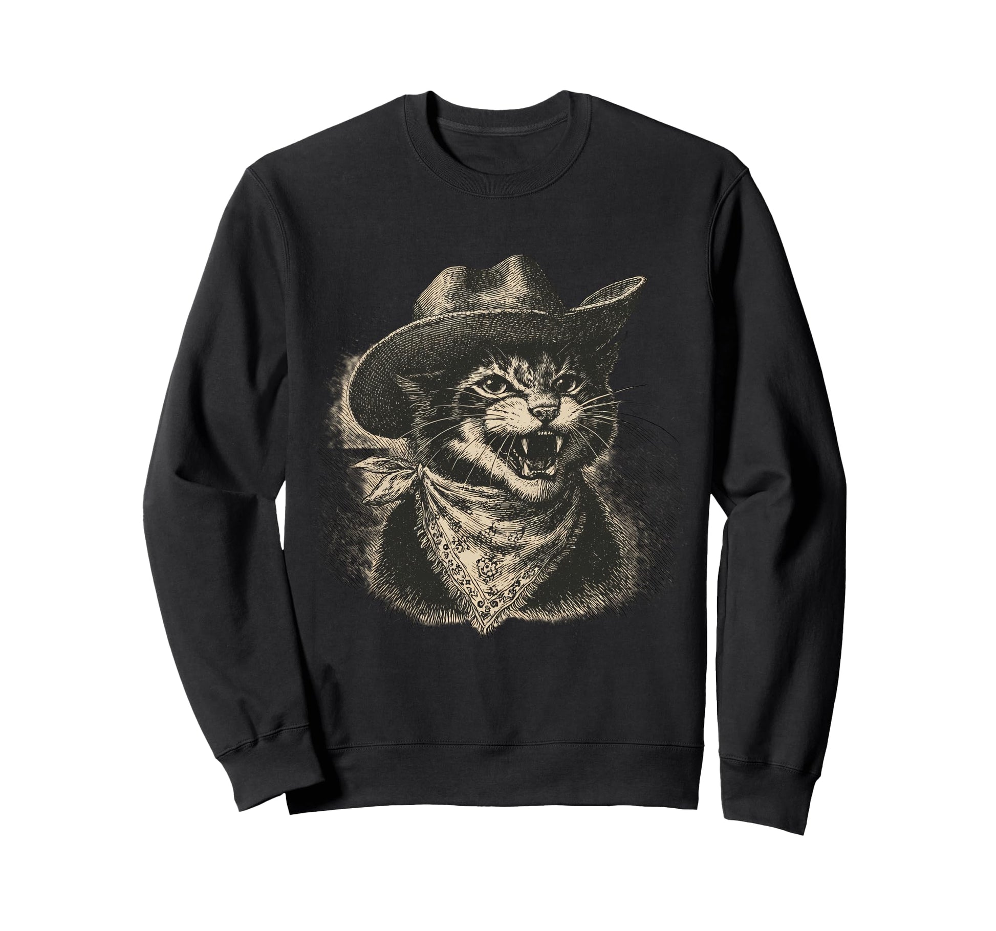 Cat Cowboy Western Country Sweatshirt - Fun Novelty Design for Adults - T-Shirt, Sweatshirt, Hoodie