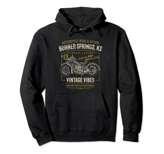 Bonner Springs Ks Usa Motorcycle Hoodie - Novelty Apparel Men Women - T-Shirt, Sweatshirt, Hoodie