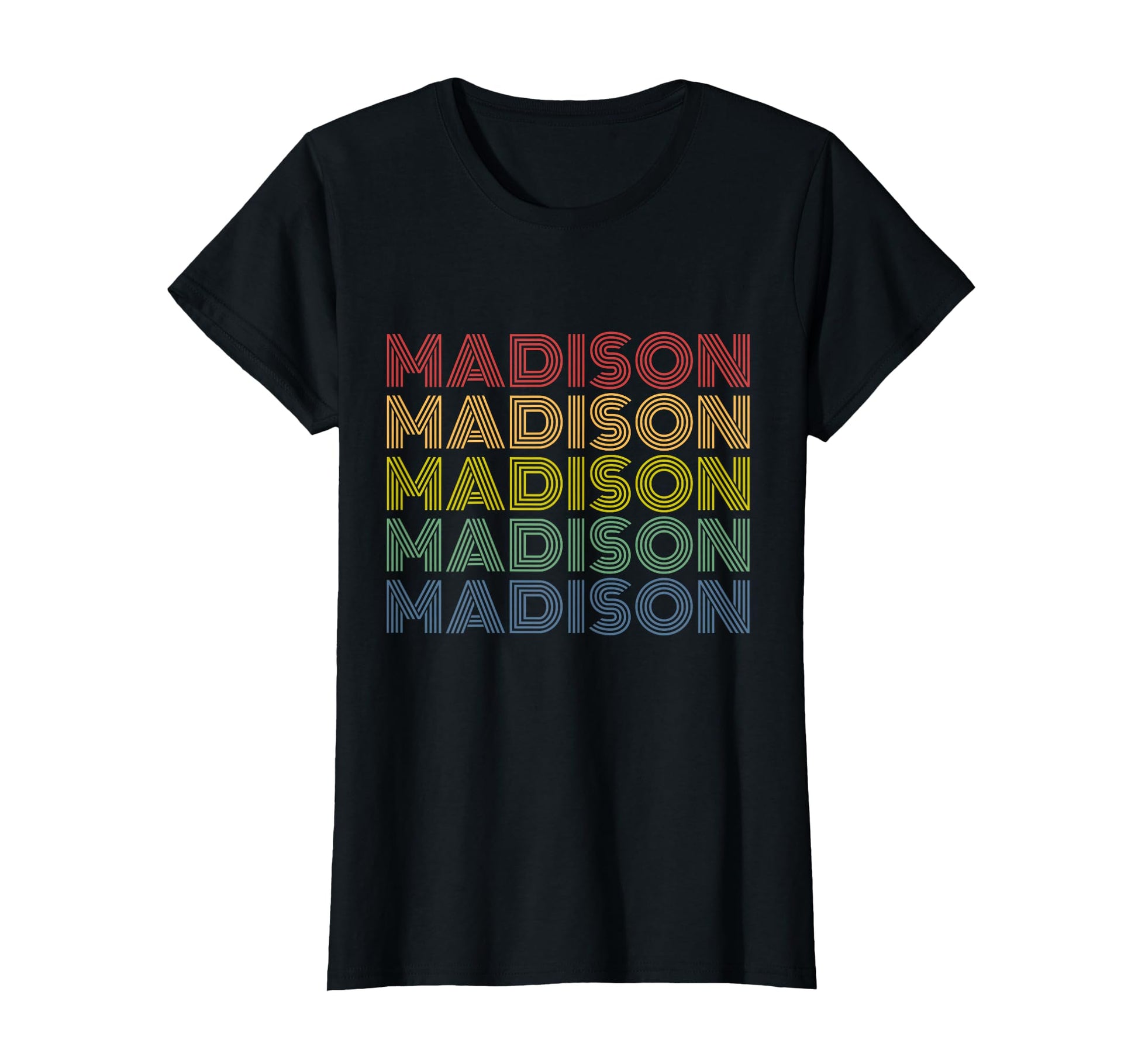 Madison Name Rainbow Lined Lettering T-Shirt - Novelty Apparel for Adults - T-Shirt, Sweatshirt, Hoodie