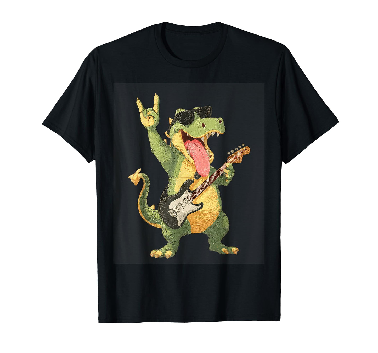 Dinosaur Rockstar Guitarist Funny T-Shirt - Trendy Graphic Unisex - T-Shirt, Sweatshirt, Hoodie
