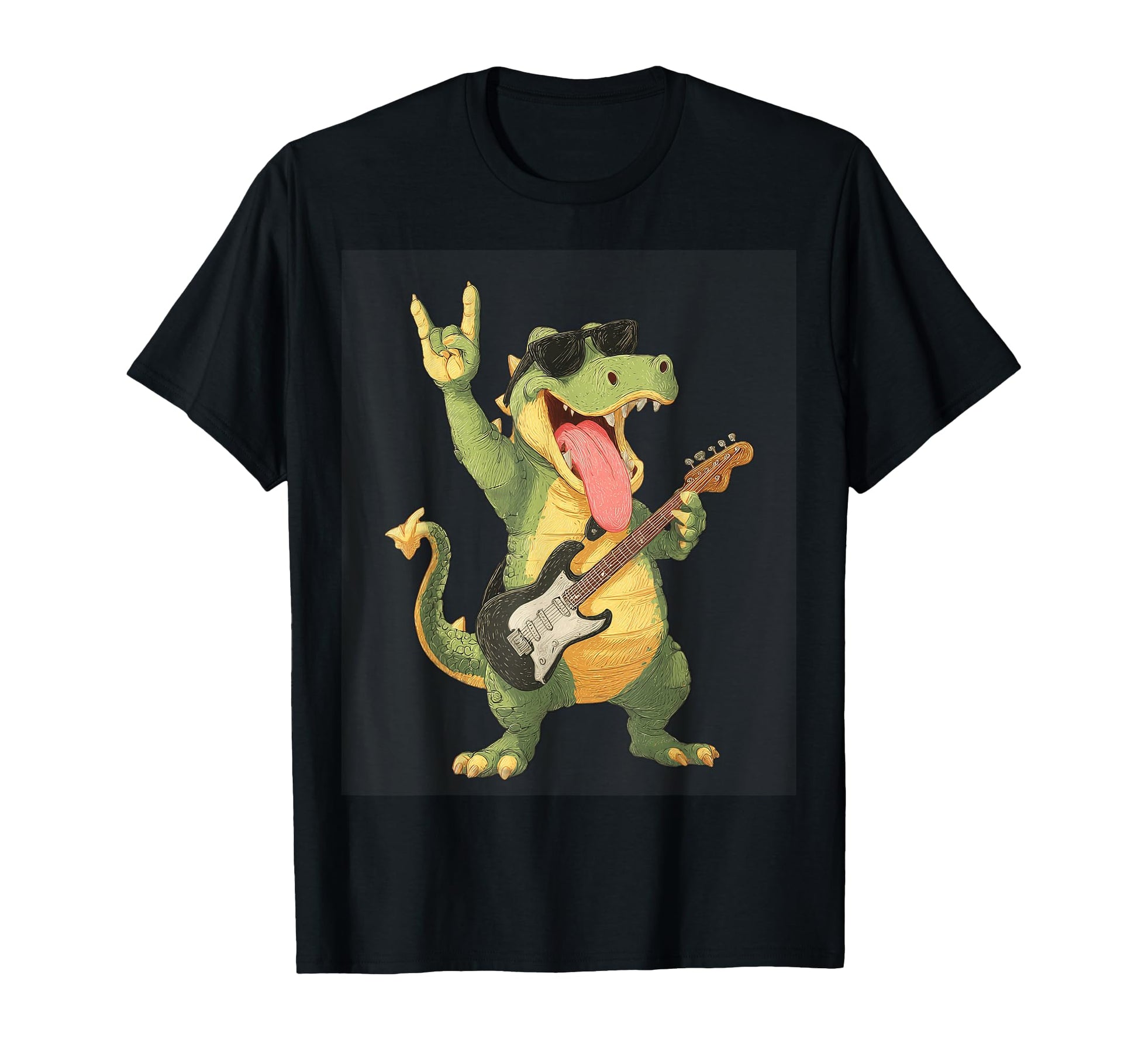 Dinosaur Rockstar Guitarist Funny T-Shirt - Trendy Graphic Unisex - T-Shirt, Sweatshirt, Hoodie