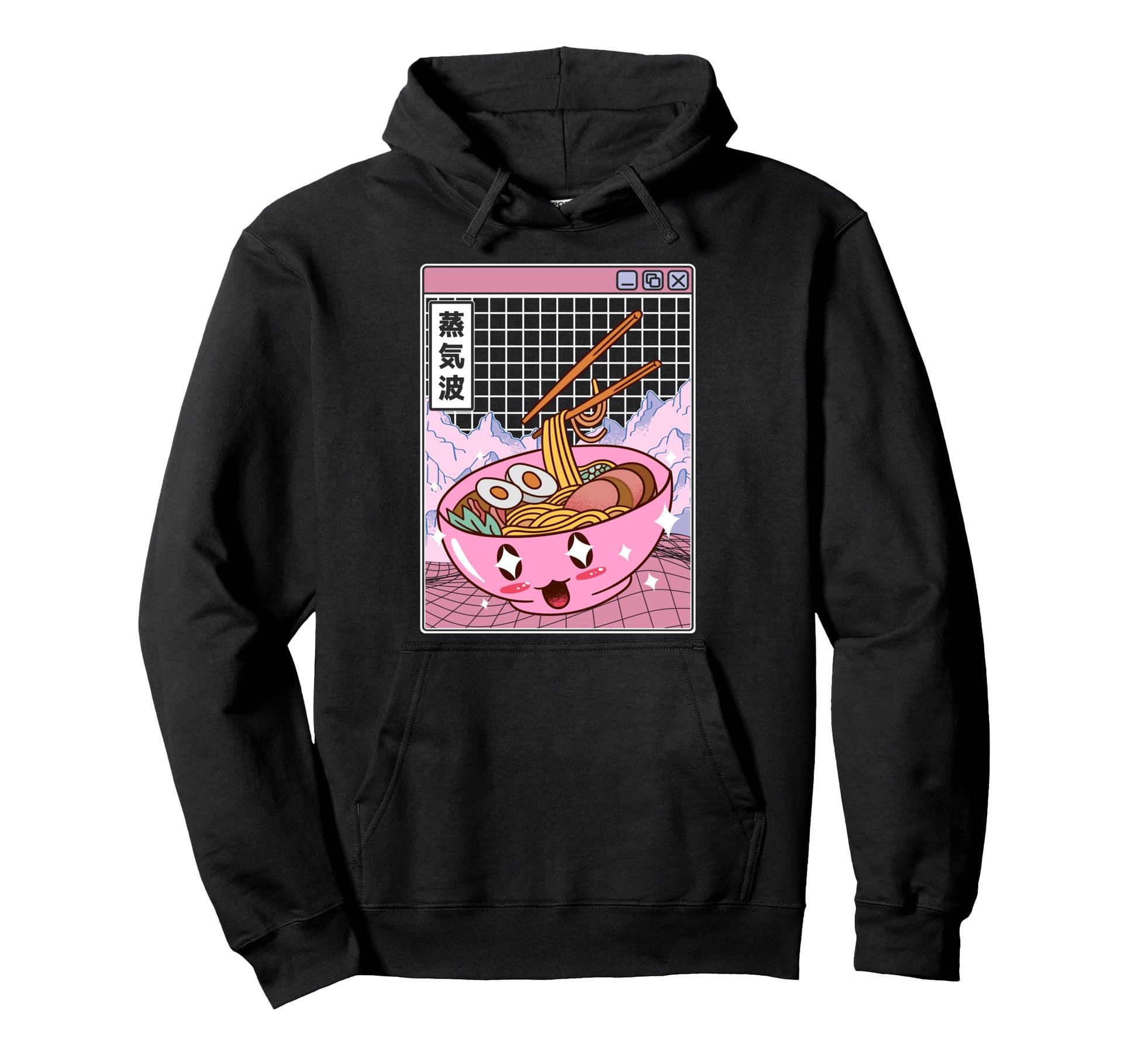 Ramen Noodles Bowl Kawaii Grid Hoodie - Minimalist Print for Adults - T-Shirt, Sweatshirt, Hoodie