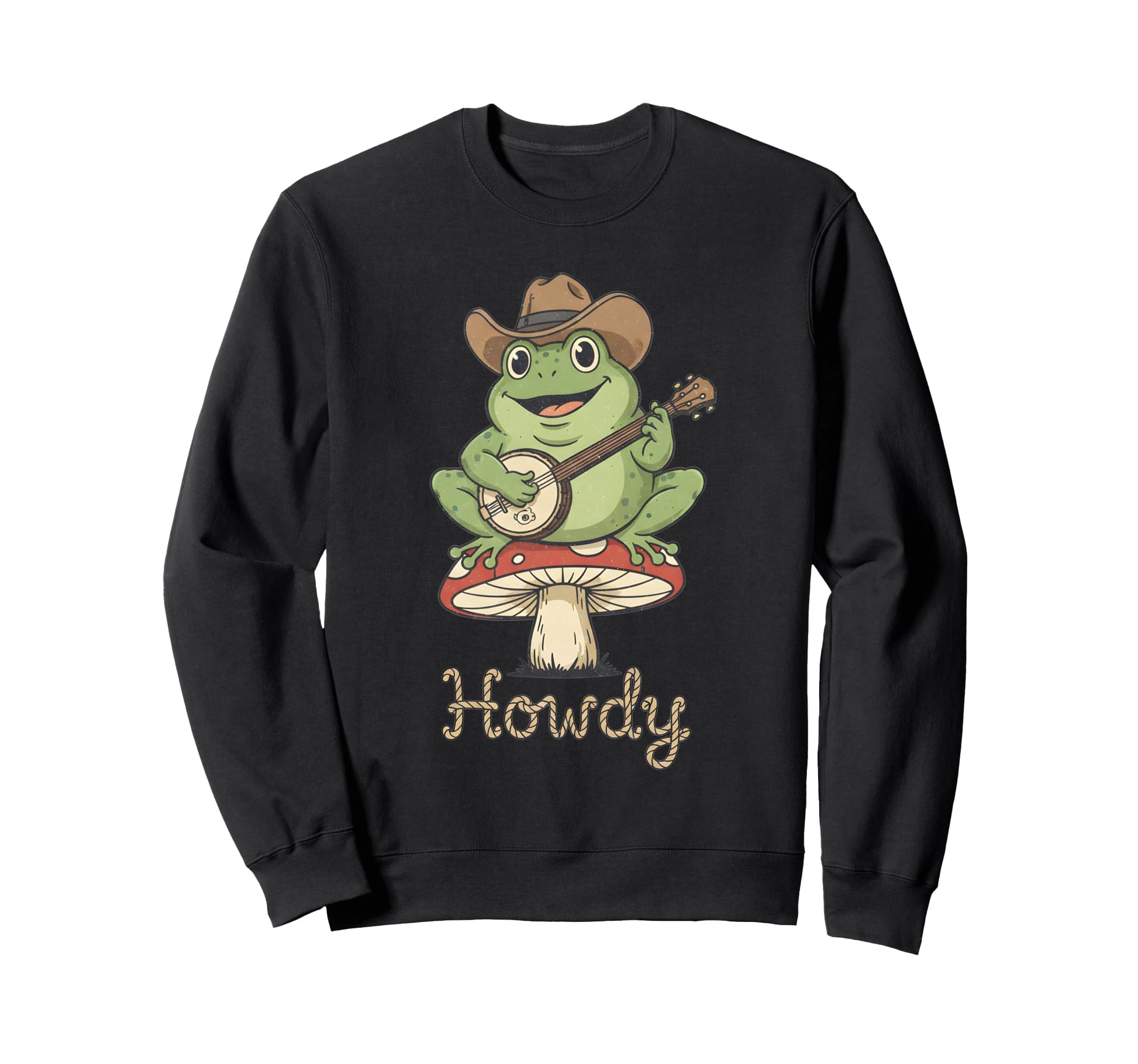 Howdy Frog Banjo Player Cowboy Sweatshirt - Aesthetic Graphic for Adults - T-Shirt, Sweatshirt, Hoodie