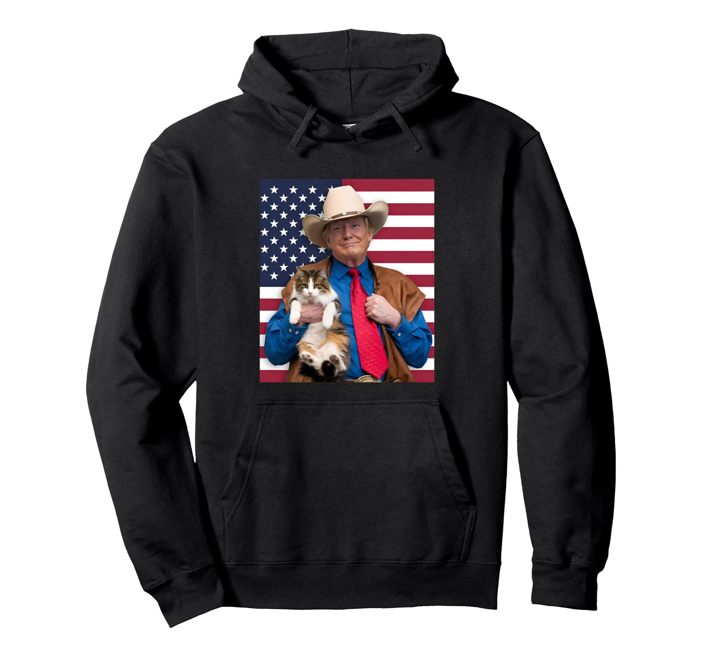 Trump Cat Funny Cowboy Trump 2024 Usa Flag Hoodie - Unique Graphic Unisex - T-Shirt, Sweatshirt, Hoodie