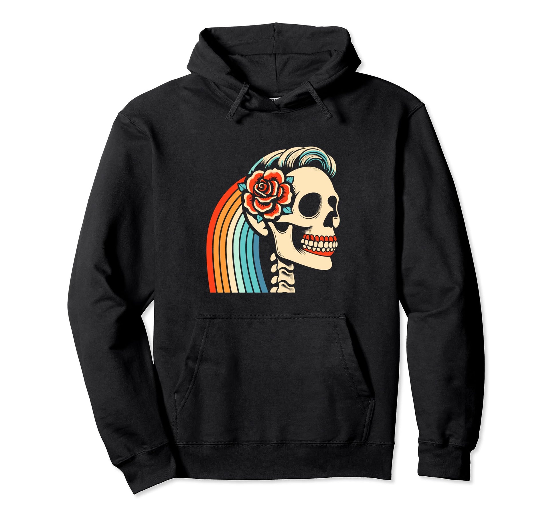 Pride Skeleton Skeleton Rainbow Roses Hair Hoodie - Unique Graphic Unisex - T-Shirt, Sweatshirt, Hoodie