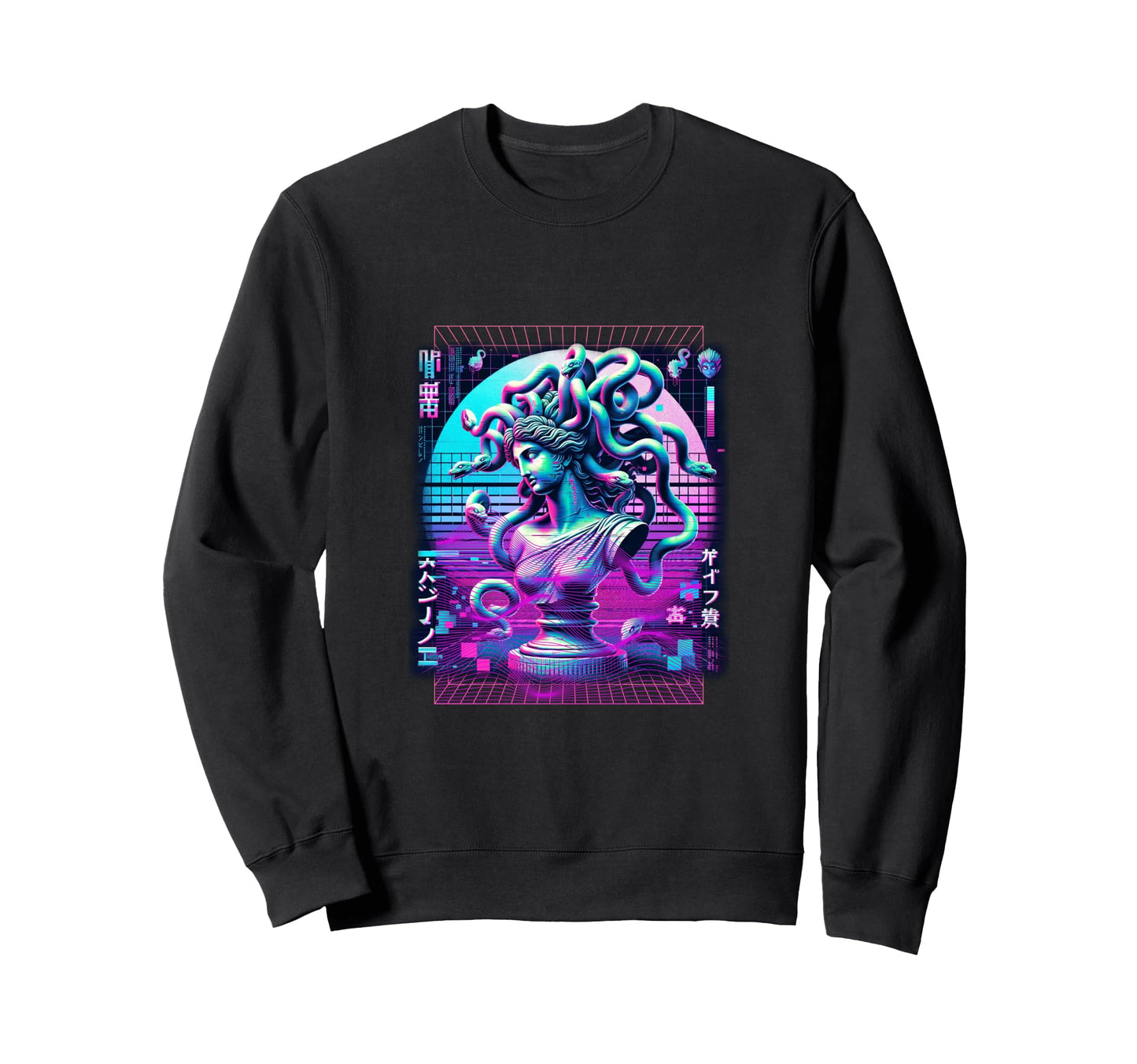 Vaporwave Medusa Statue Glitch Art Sweatshirt - Aesthetic Graphic Unisex - T-Shirt, Sweatshirt, Hoodie