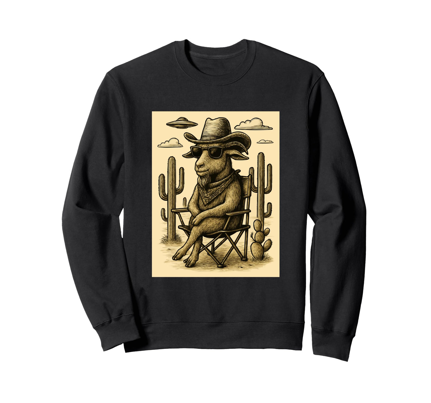 Cowboy Goat Sunglasses Animal Art Alien Sweatshirt - Trendy Graphic Unisex - T-Shirt, Sweatshirt, Hoodie